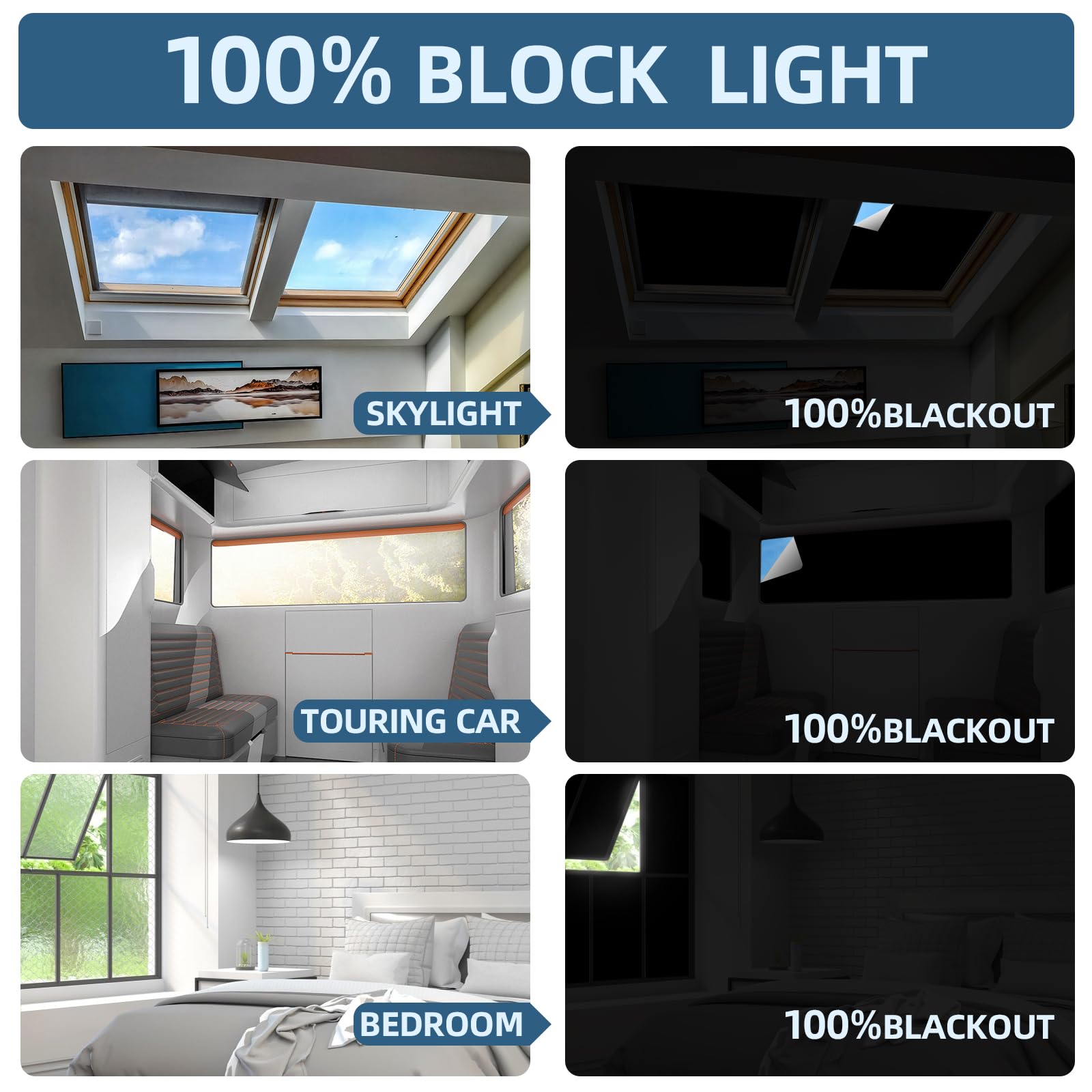Joydeco Portable Blackout Shades, 100% Blackout Curtains (118" x 57"), Blackout Window Cover Blackout Blinds - Image 2