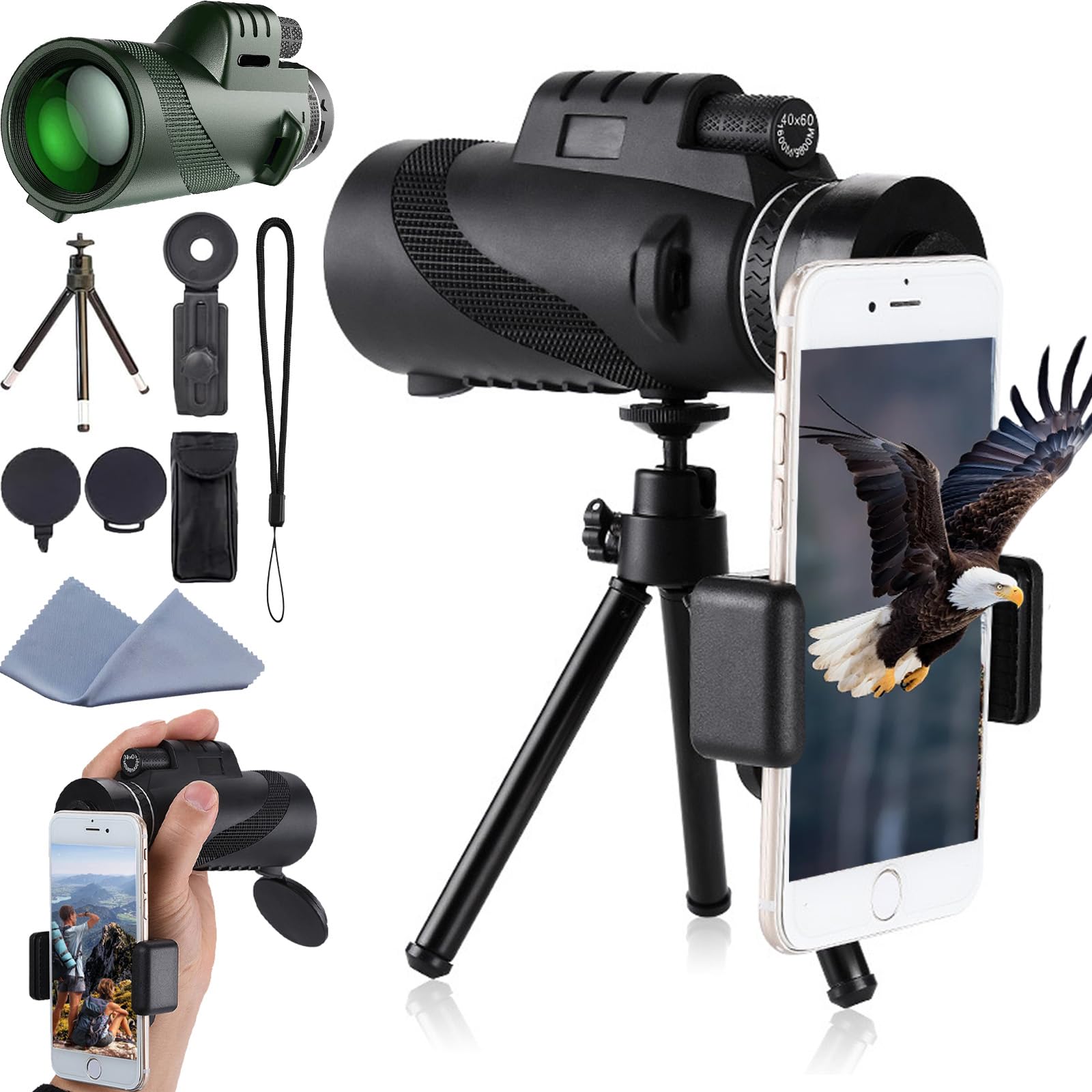 Stscope360 Monocular, 2025 Upgraded Stethoscope 360 Monocular Scope Set for Adults Long Range, High-Definition Flash Telescope, for Bird Watching Camping Travelling Concert (Green 80x100)