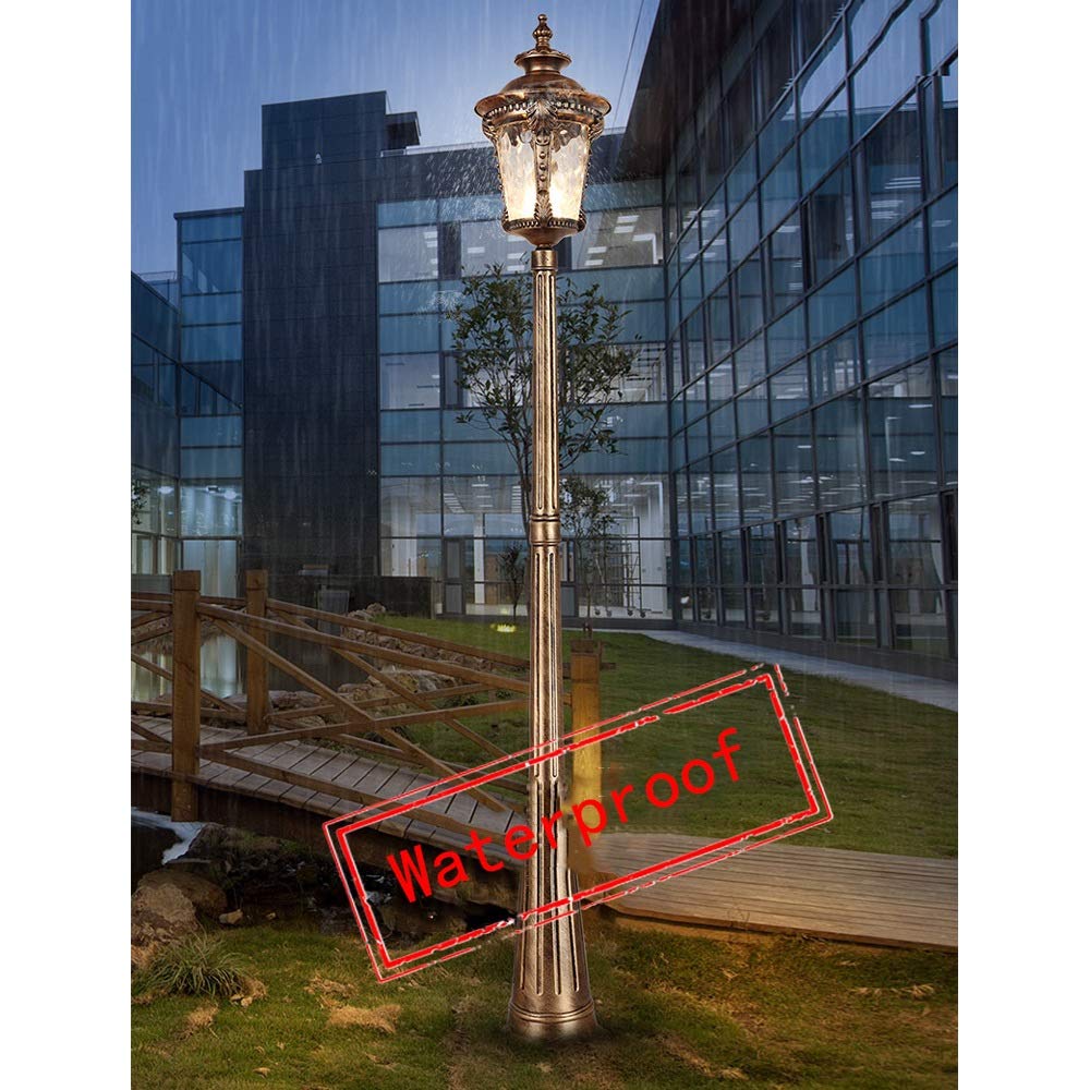 Lampadaire vintage nordique traditionnel E27 à tête unique en verre antique vintage IP65 étanche pour extérieur, jardin, allée, pelouse, allée