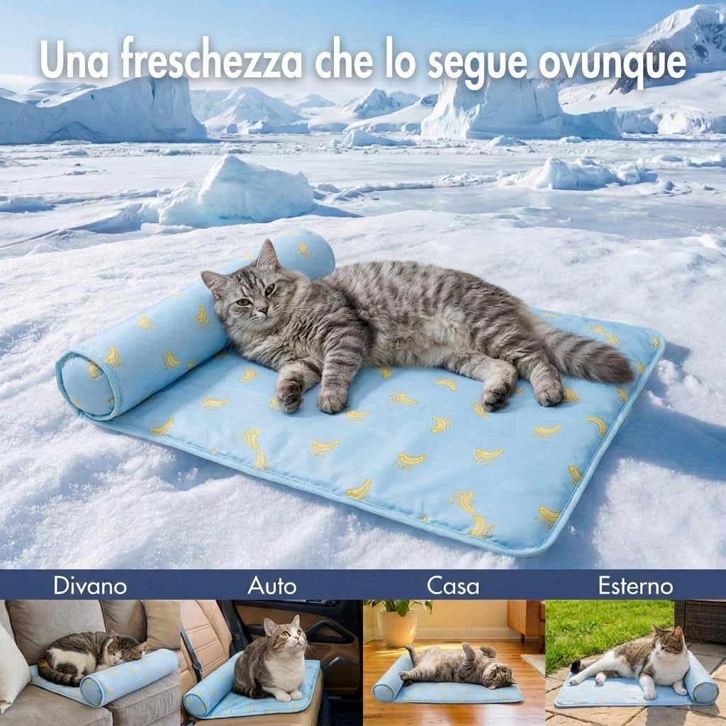 arvento tappetino rinfrescante per gatti, fresco seta ghiaccio M L | tappeto refrigerante cane, materassino auto-raffreddante senza gel fondo antiscivolo lavabile letto estivo traspirante