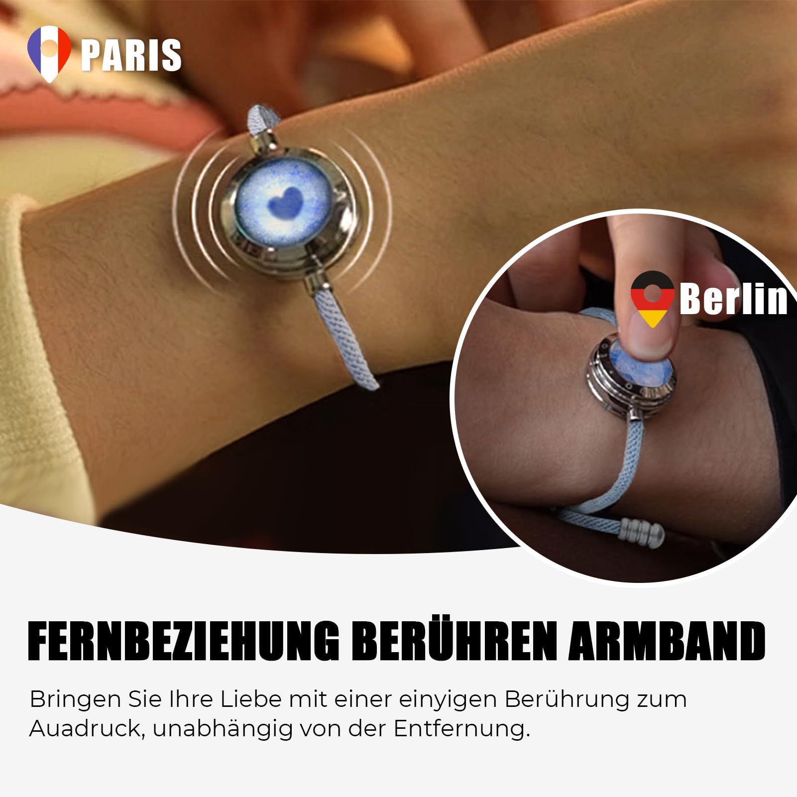 TOTWOO Bracciali per Coppie con Collegamento Bluetooth Uno a Uno tramite App, Luci e Vibrazione al Tocco – Regalo Romantico per San Valentino e Relazioni a Distanza in Acciaio Inossidabile 316L