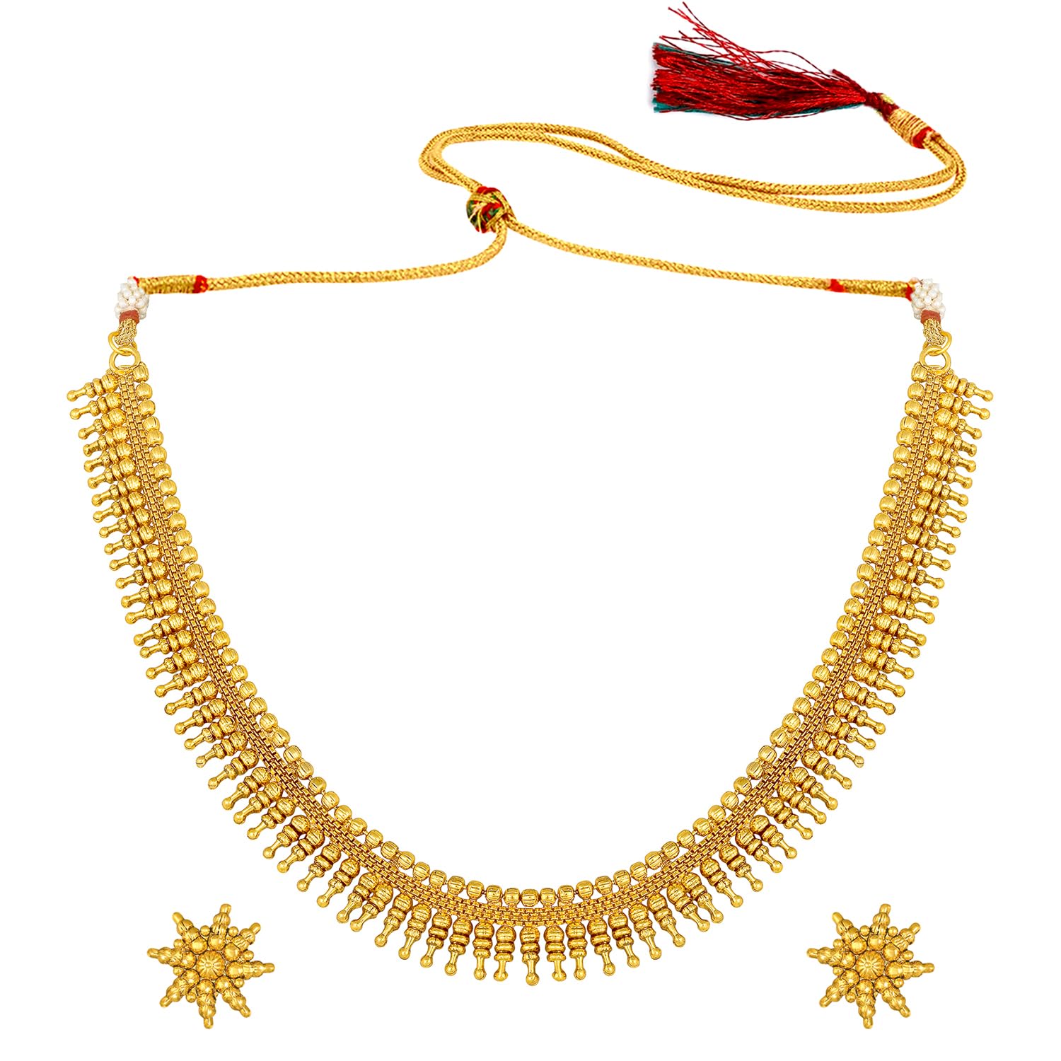 Aheli Bollywood Traditional Gold Tone Long Necklace Earrings Jewelry Set for Women Wedding Party Ethnic Fashion Wear