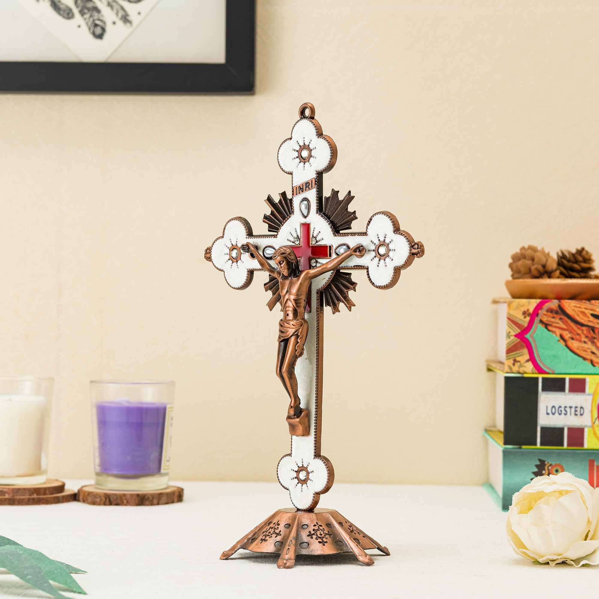 Calculs Metal Jesus Crucifix Table Cross for Home Décor Accents - Catholic Cross for Christian Prayers Jerusalem 8