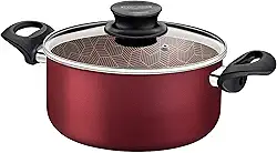 Caçarola Tramontina Paris em Alumínio com Revestimento Interno e Externo em Antiaderente Starflon Max Vermelho com Tampa de Vidro 28 cm 8 L