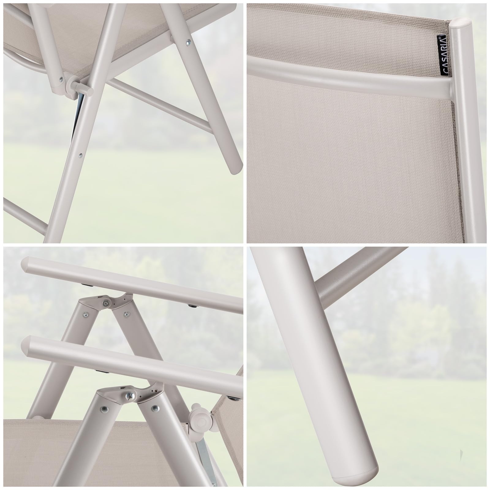 CASARIA® Comedor de Jardín Bern Aluminio Tablero WPC 80x80 Mesa y 4 Sillas Plegables 7 Posiciones Gris