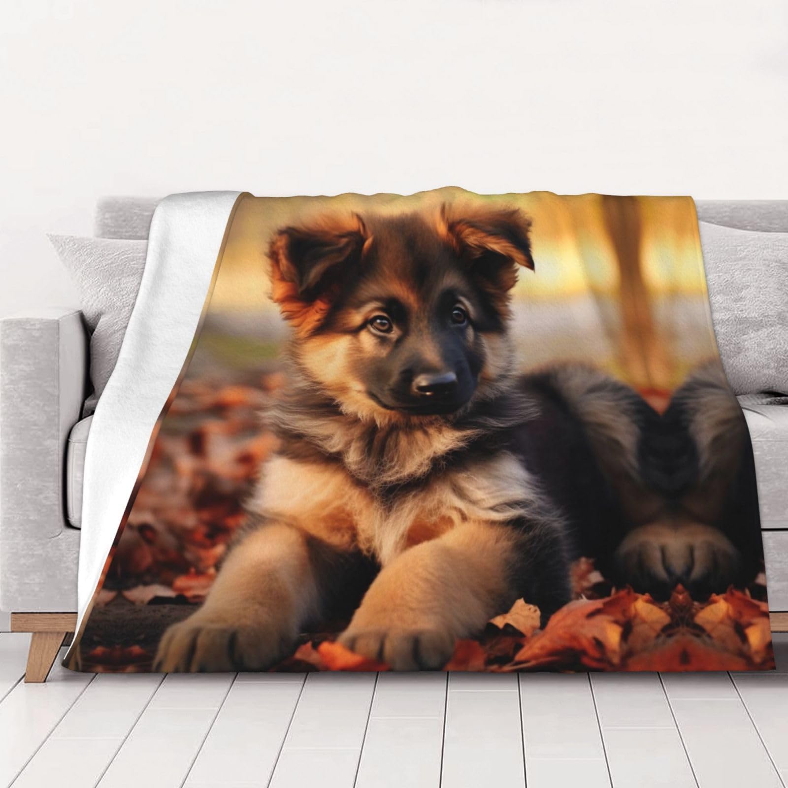 Zamoux Cute German Shepherd Puppy Print Blanket Luxurious And Durable Flannel Throw Blanket, Perfect For Bed, Sofa, Camping, And Traveling