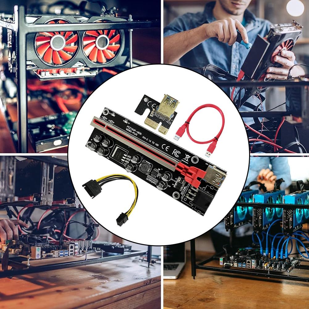 Fangxuee Genişletme Kartı VER009S Plus PCI-E Yükseltici 009S Plus PCIE X1 -  X16 4Pin 6Pin USB 3.0 Güç Kablosu ile Bitcoin Litecoin Madencilik Rig için  : Amazon.com.tr: Bilgisayar