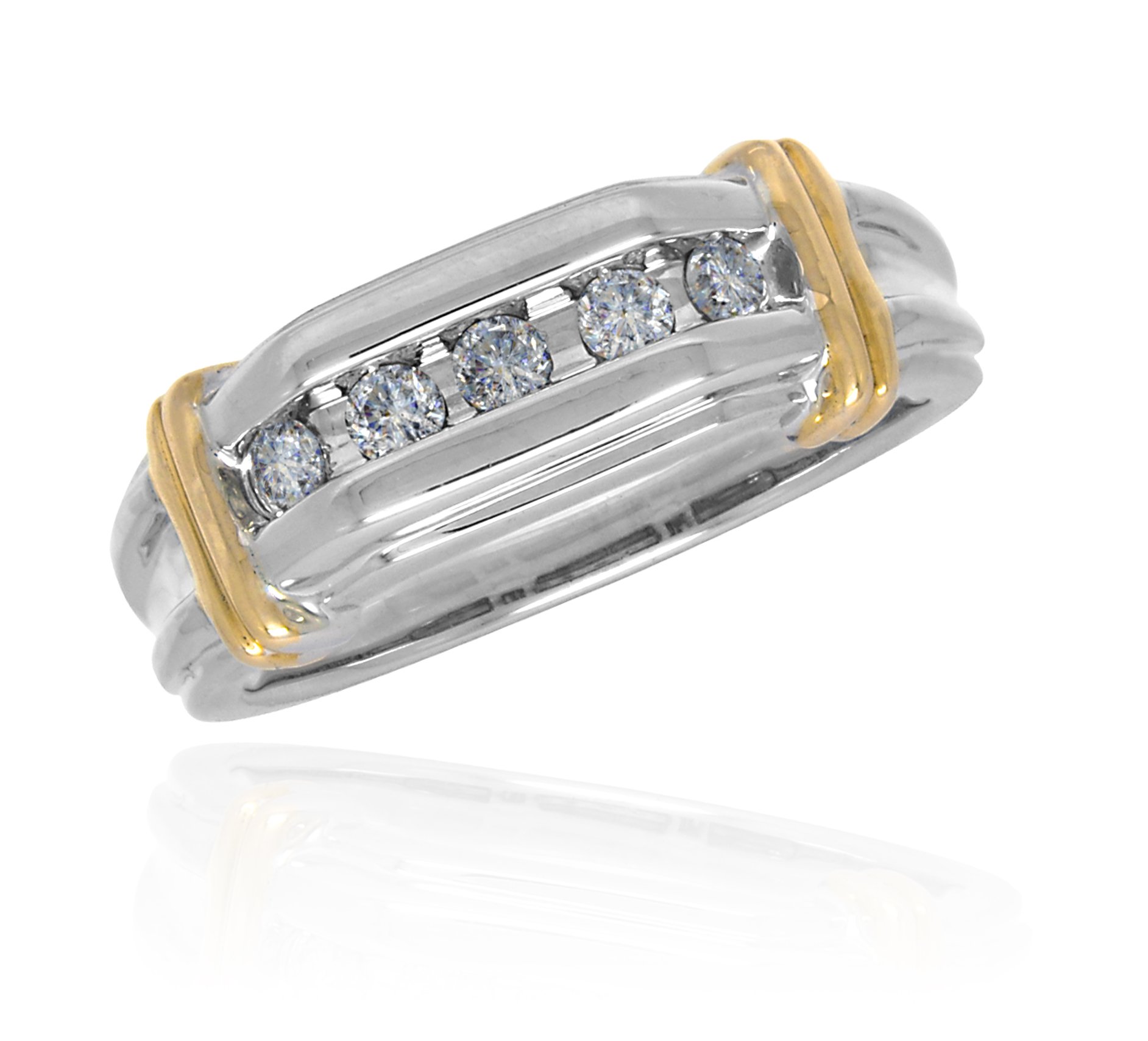 AFJewels 14 K White and Yellow Gold 0.40 Cttw Round Diamond Mens Wedding Ring