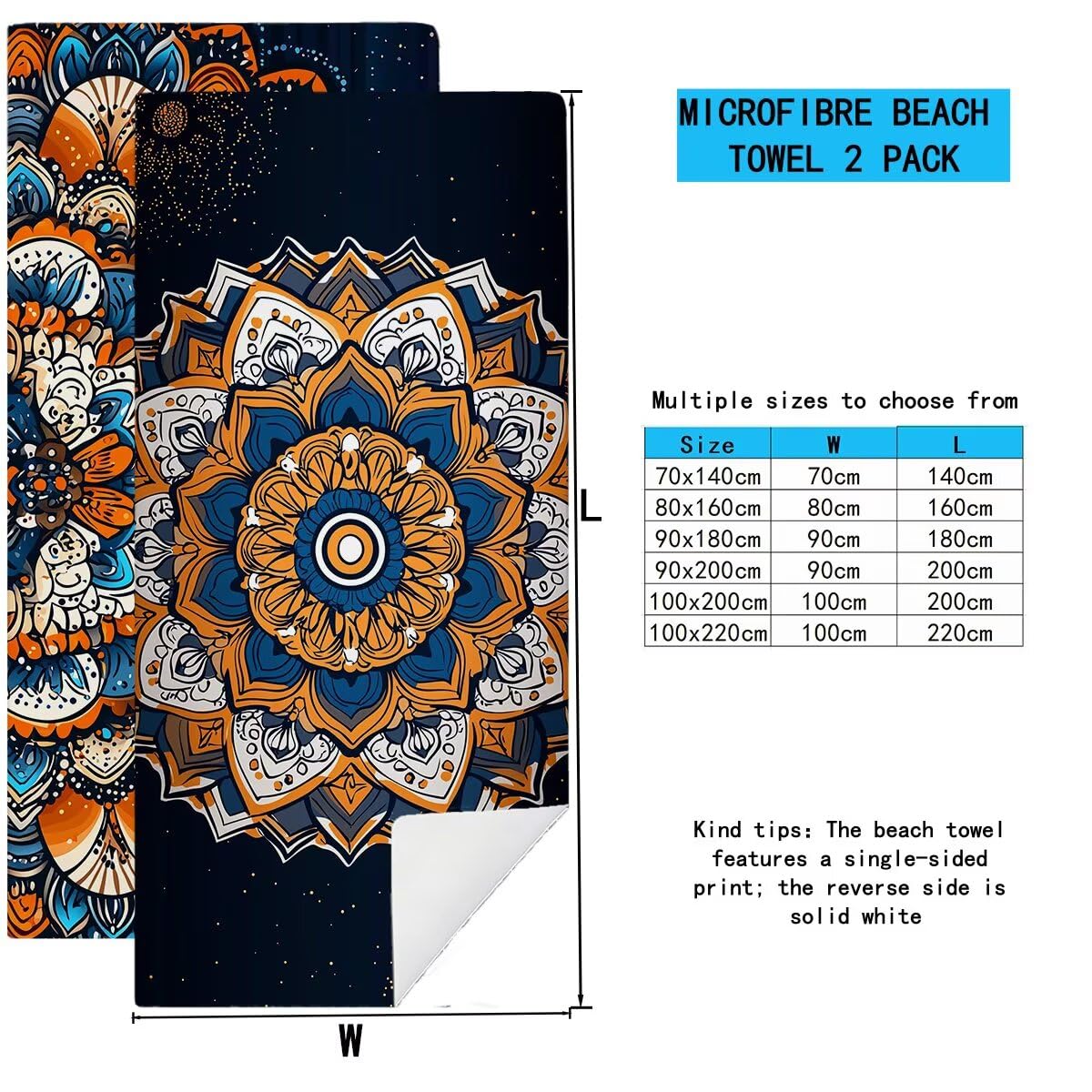 Ręcznik plażowy XXL, 100 x 200 cm, zestaw 2 szt., ręcznik do sauny, ręcznik z mikrofibry, szybkoschnący, sportowy ręcznik do studia fitness, lekki ręcznik kąpielowy, duży ręcznik kąpielowy, bez piasku