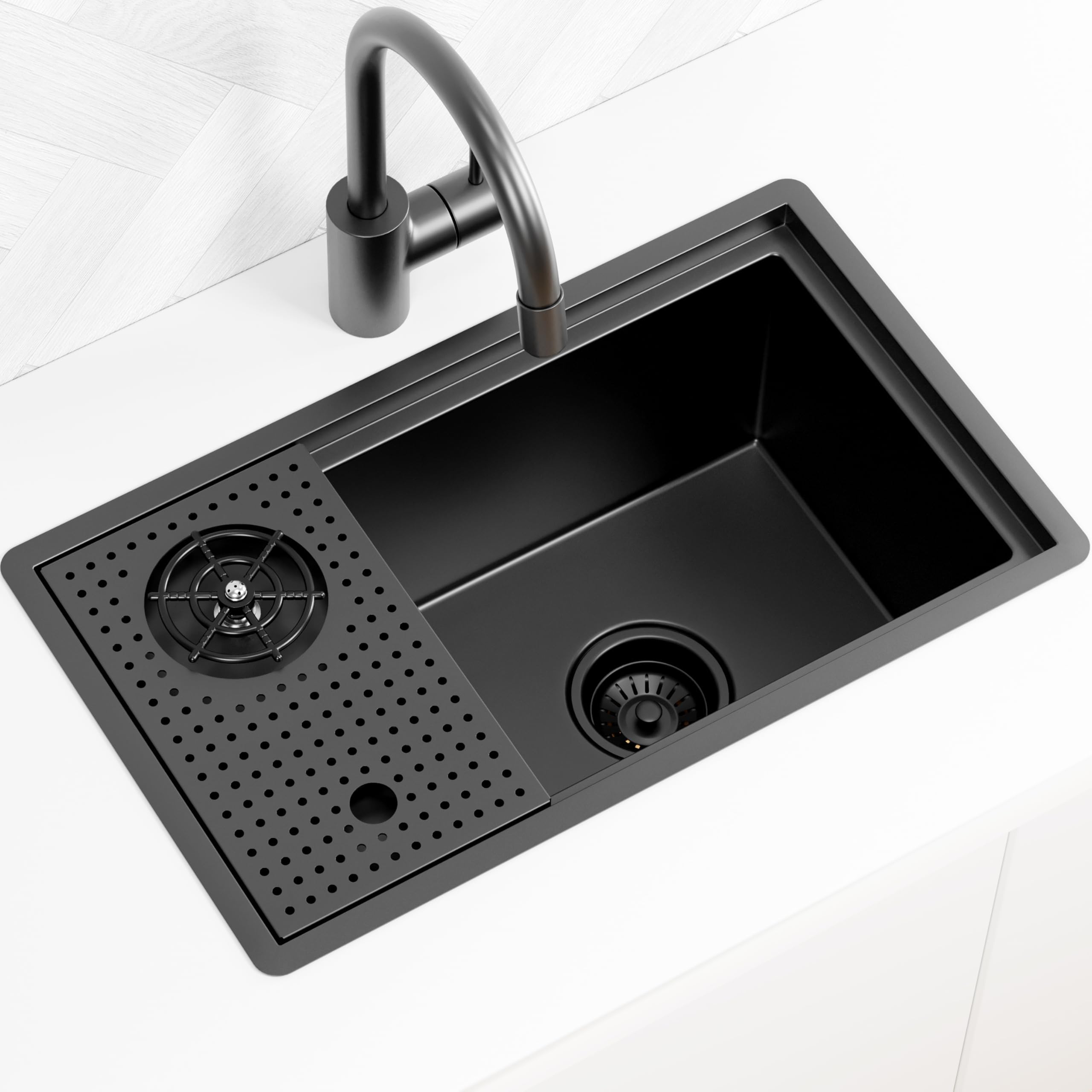 VCCUCINE Gunmetal Black Bar Sink Drop In, 13x15 Inch Topmount RV Small Kitchen Sink, Handmade Stainless Steel Wet Bar Sink, Outdoor Single Bowl Prep Sink With Dish Grid & Drain