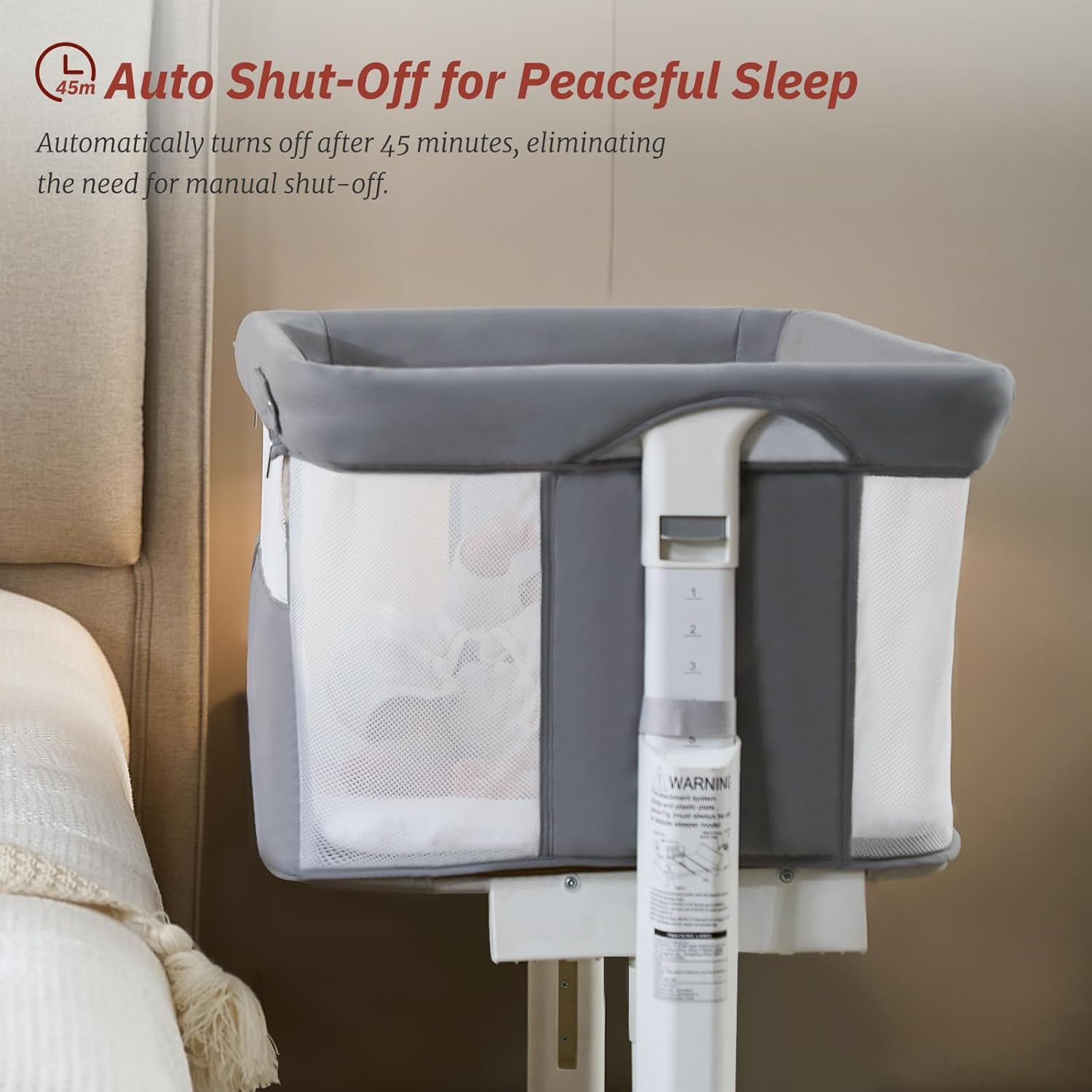 Electric Bassinet for Baby, 3 Speeds Automatic Rocking Bassinets with All mesh, 5 Height Adjustment Bedside Crib for Nweborn, 8 Music, Wheels, Light Grey