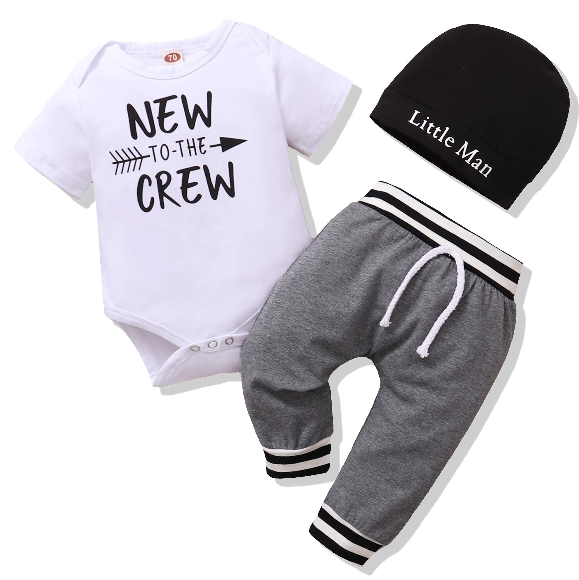 Renotemy Newborn Infant Baby Boy Clothes Outfits New to The Crew Outfits Long Pants Toddler Baby Boy Clothes
