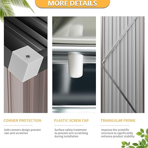 Miniatura 7 de Aoxun Cobertizo de almacenamiento de metal para exteriores, 5 x 3 pies, cobertizo de herramientas de acero con puerta y cerradura, cobertizos de