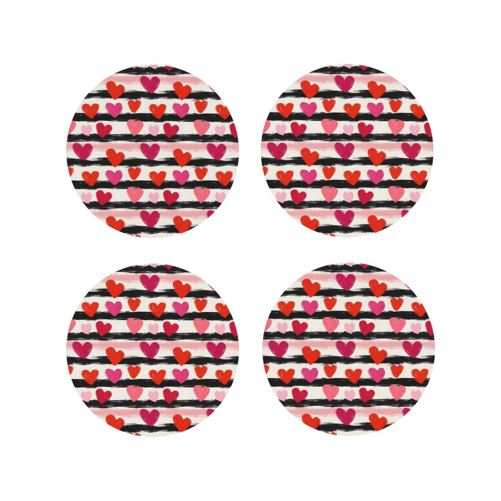 Smazdfxx Women's As Pic Leather Coasters Set Of 4 - Black White Love Stripes Print Lightweight Drink Coasters For Desk