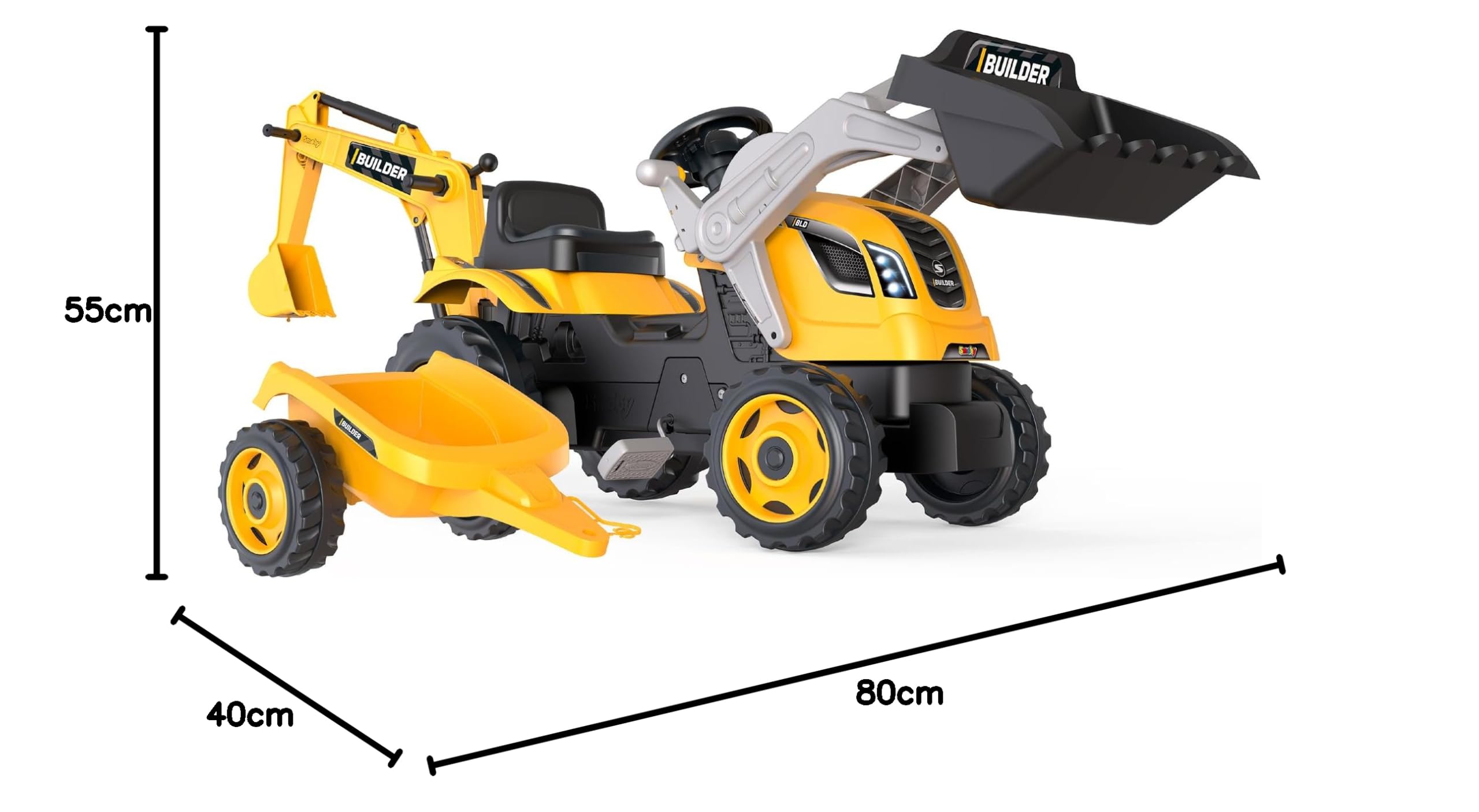 Trattore a pedale Smoby Max Builder + Trailer + Pelleter + Shovel - Orange