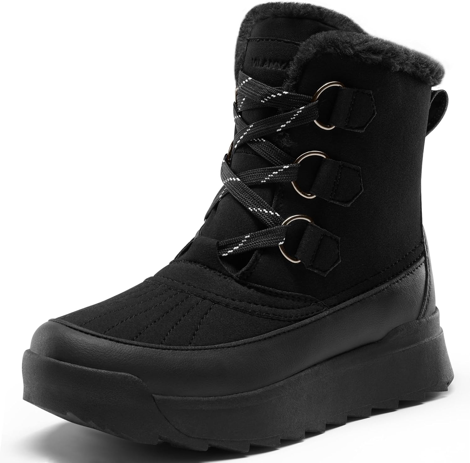 Vilanva Winter Snow Boots for Women Faux Fur Collar Ankle Booties Warm Microfleece Lining with Anti-Slip Rubber Sole Walking Outdoor