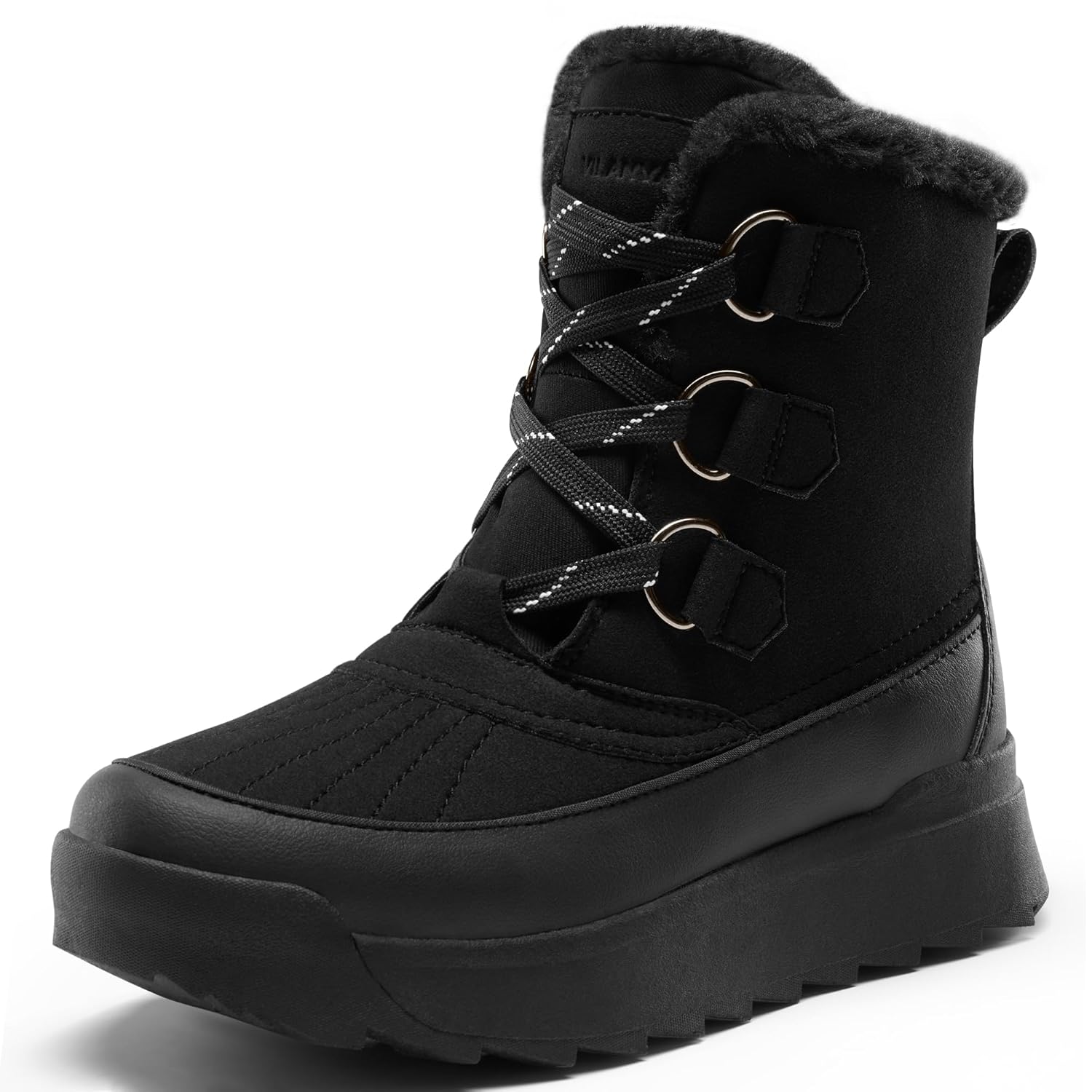 Vilanva Winter Snow Boots for Women Faux Fur Collar Ankle Booties Warm Microfleece Lining with Anti-Slip Rubber Sole
