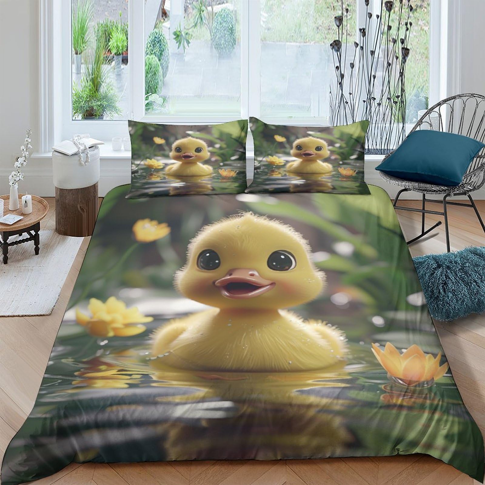 Parure de lit canard jaune microfibre respirante contre la chaleur