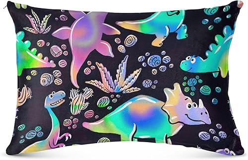 Fundas de almohada esponjosas de dinosaurios coloridos, fundas de almohada tamaño Queen, funda de almohada de poliéster cálida y mullida, 4 tamaños