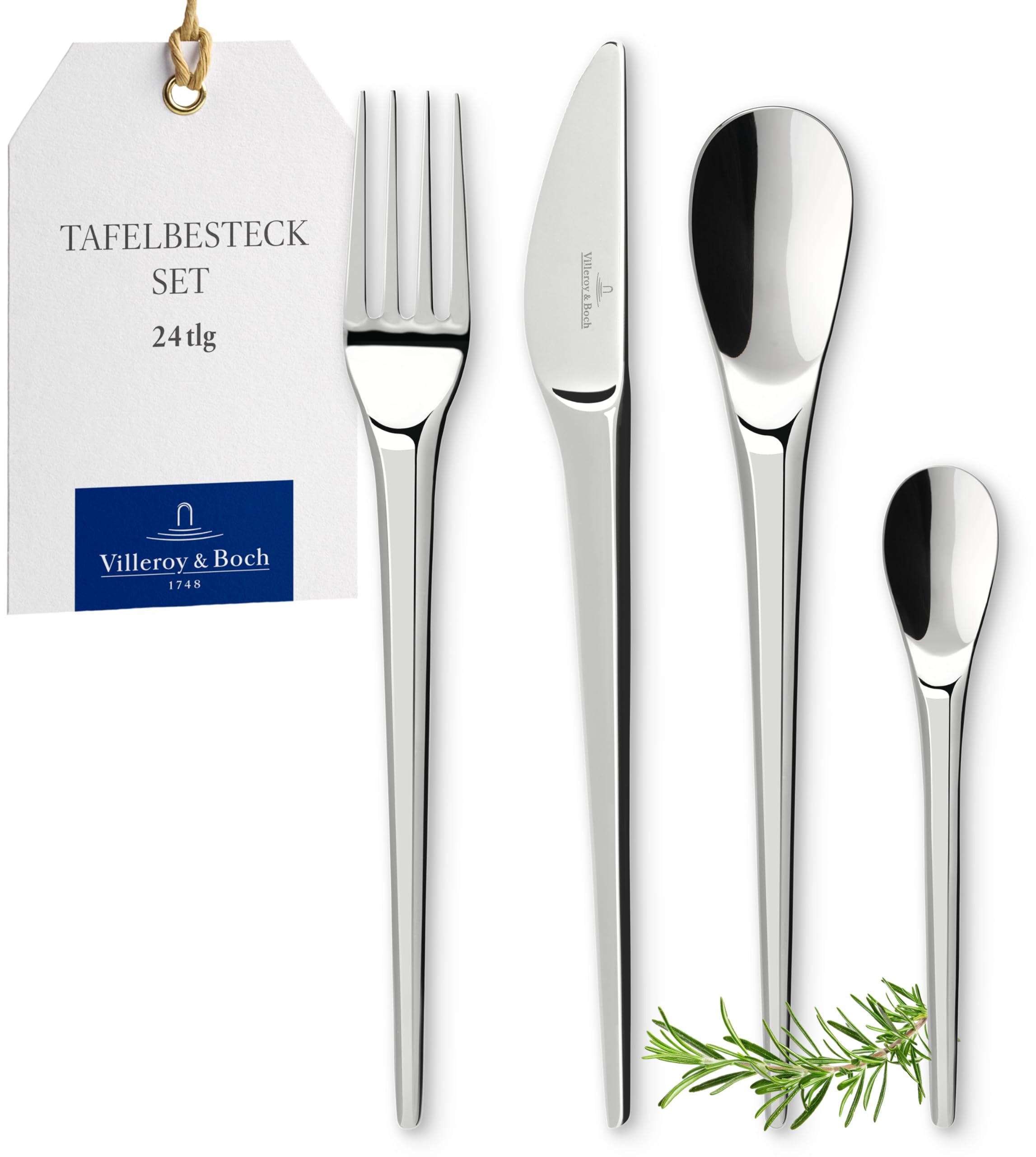 Villeroy & Boch - NewMoon Besteckset 24-teilig Platin, Spülmaschinenfest, Besteck Set für 6 Personen Silber, Besteckset, Besteck, Edelstahl