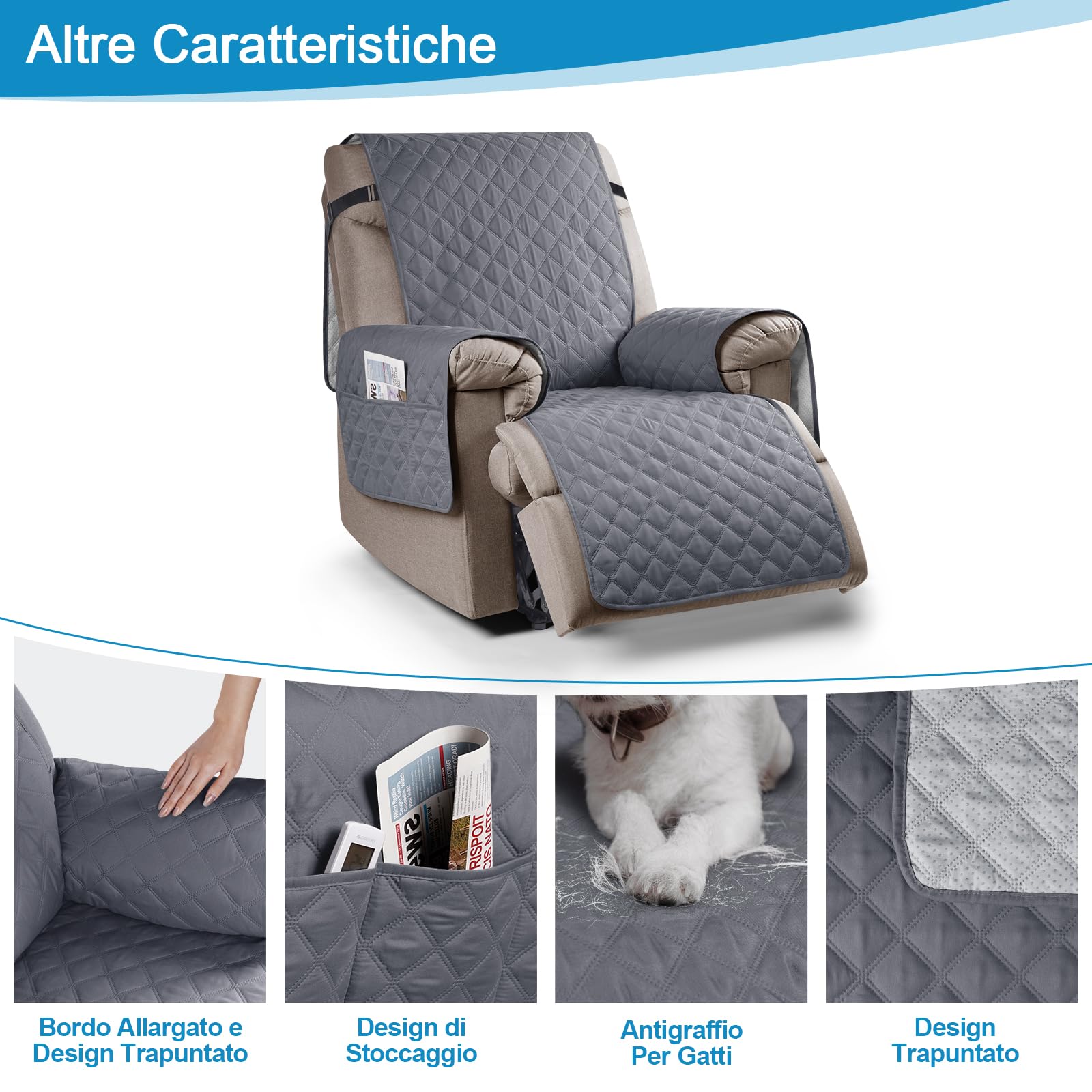 TAOCOCO Copripoltrona Relax Reclinabile, Copridivano Impermeabile per Poltrona Relax Reclinabile Elettrica Reversibile Copri Divano,Antiscivolo Antimacchia Antigraffio(Grigio Scuro)