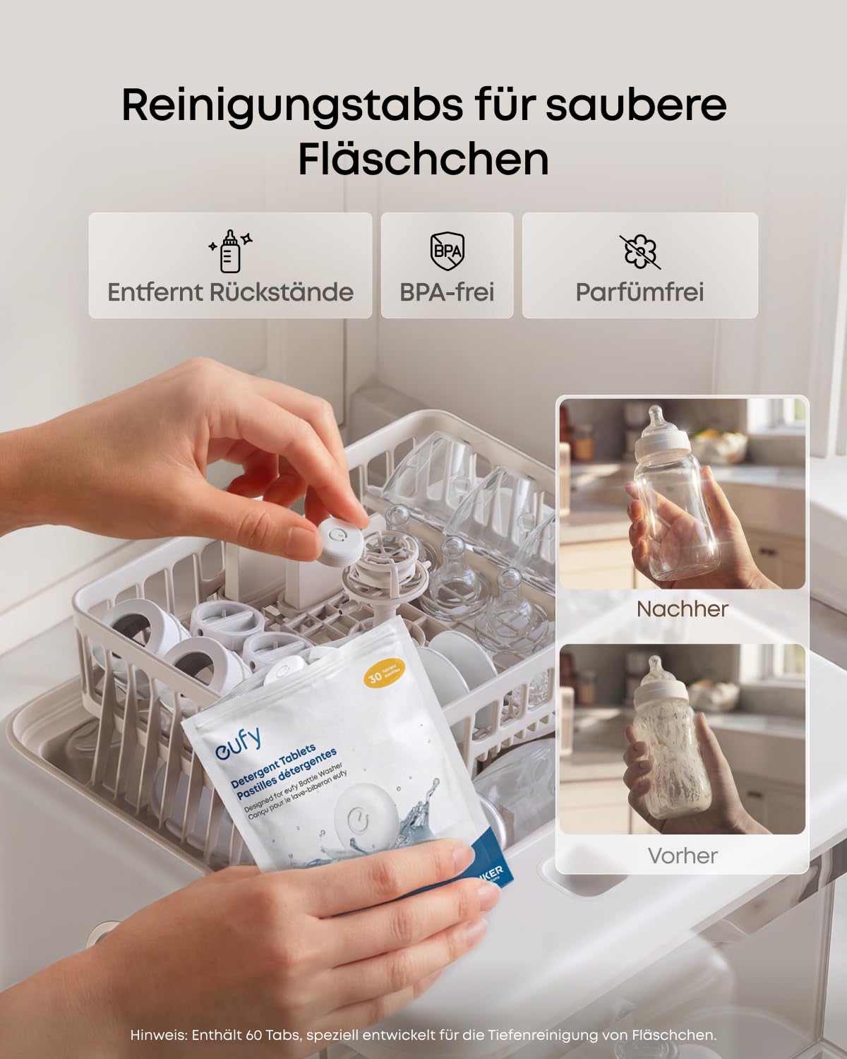 eufy 6-Monats-Reinigungsset für eufy Babyflaschen-Spülmaschine, mit Reinigungstabs (180 Stück), Entkalkungstabs (6 Stück) und Filter