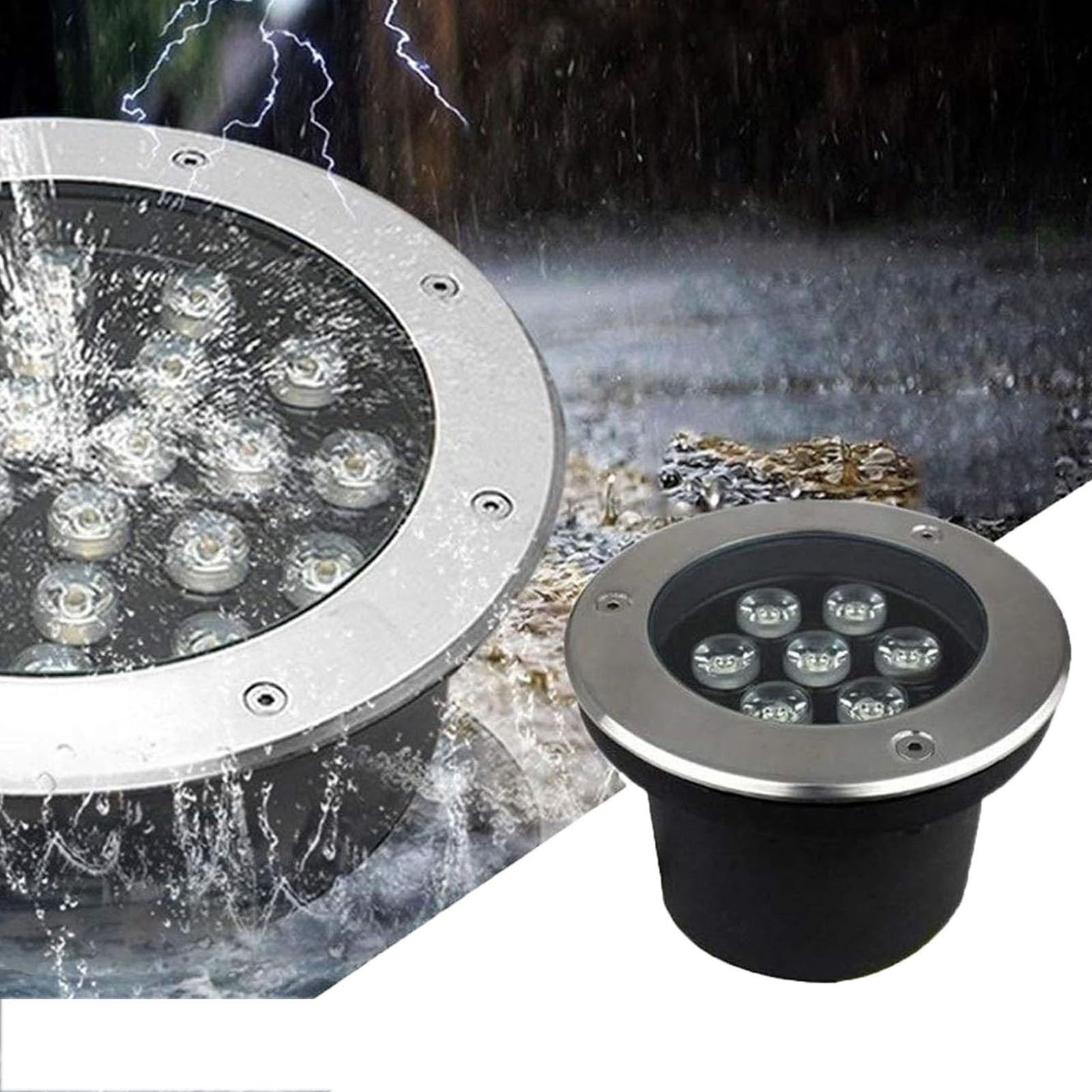 Generisch Lampa ogrodowa LED, IP67, wodoszczelna lampa ogrodowa LED – okrągła lampa do zabudowy na zewnątrz, AC 85-265 V, stal nierdzewna, do ścieżek, tarasów, ogrodów i trawników (36 W, zielona)