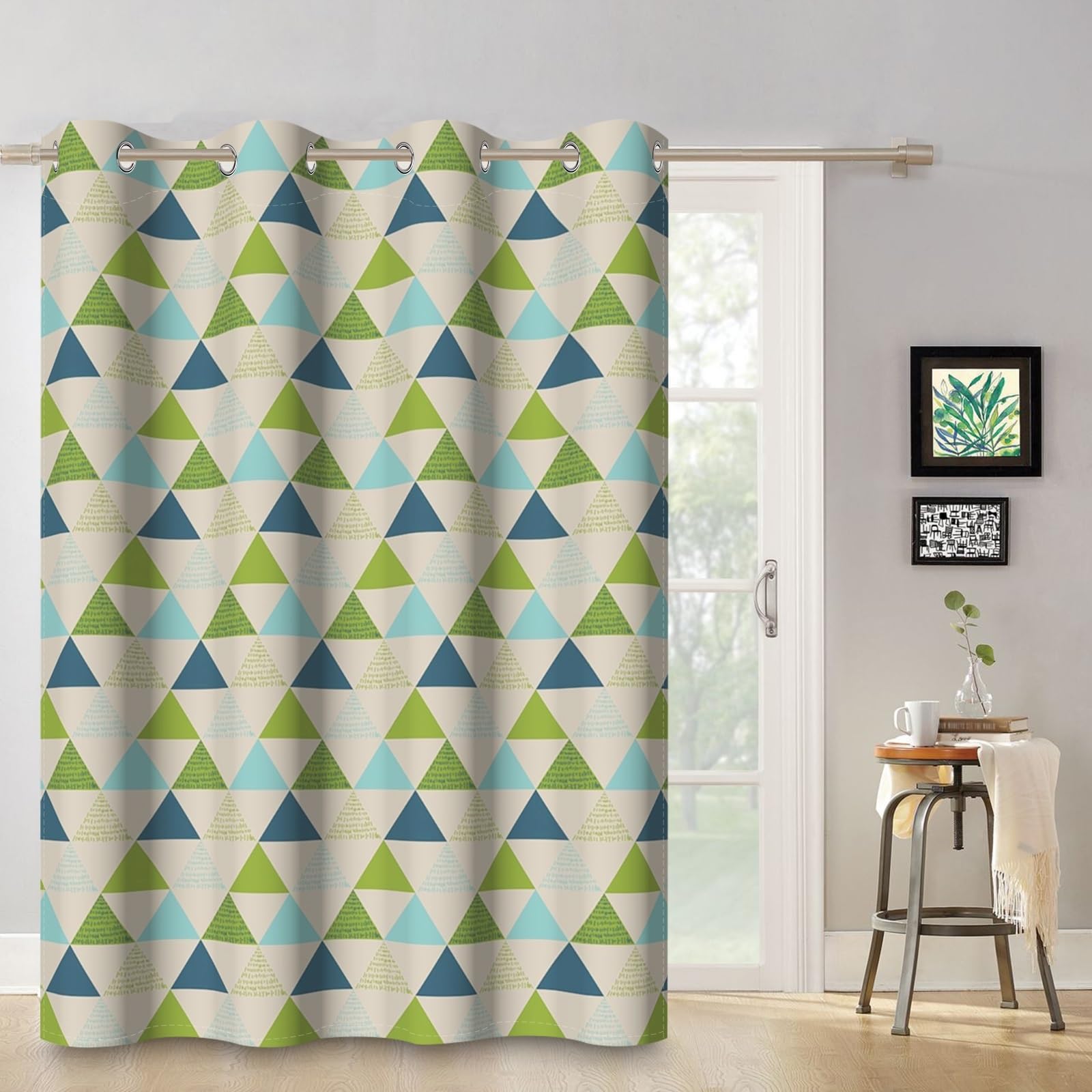 135x229cm Tenda con occhielli Blu Verde Motivo triangolo Astratto Albero geometrica Termica Divisori per ambienti Oscurante Tende per finestre per Camera da letto Soggiorno,1 pannello singolo