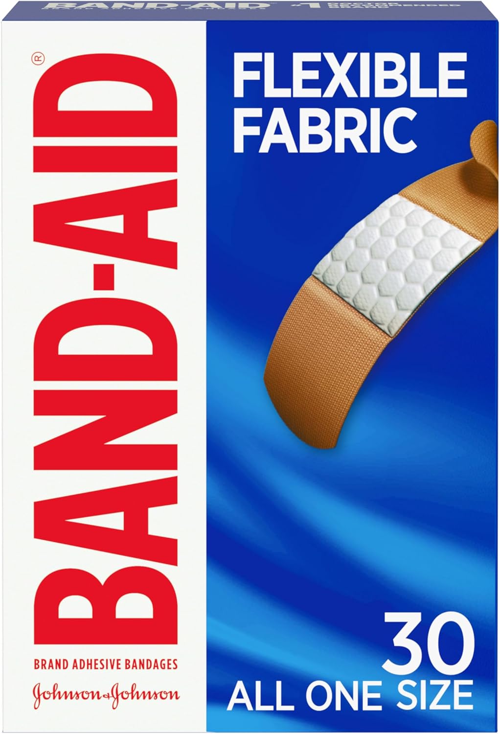 Band-Aid Flexible Fabric Bandages, 30ct - Quilt-Aid Pad Cushions Wounds, Stretches with You for All-Day Comfort