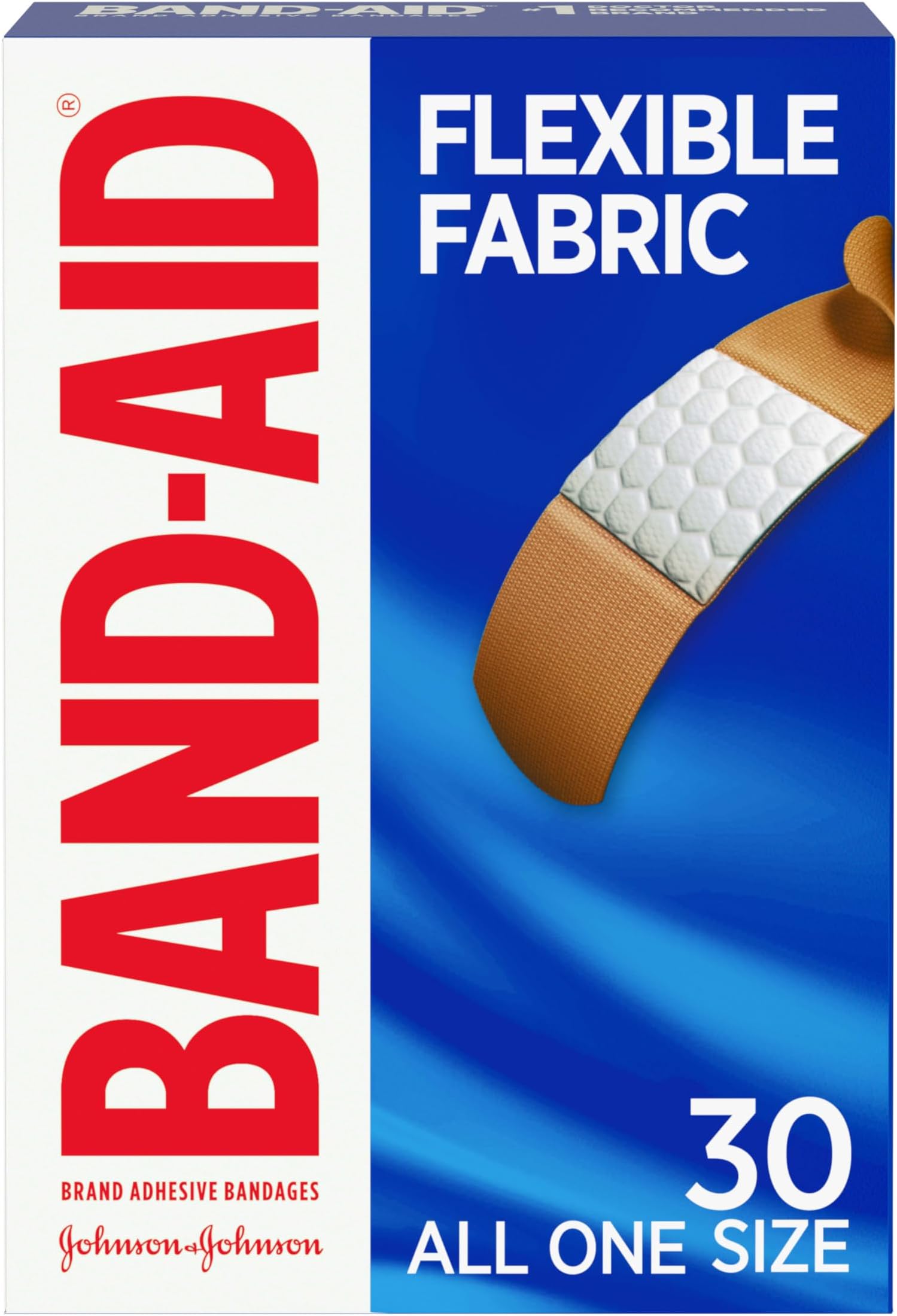 Band-Aid Brand Flexible Fabric Adhesive Bandages, Comfortable Flexible Protection & Wound Care of Minor Cuts & Scrapes, Quilt-Aid Technology to Cushion Painful Wounds, All One Size, 30 ct