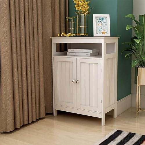 Miniatura 5 de RASOO Armario de almacenamiento de baño, armario organizador independiente blanco para baño, sala de estar (2 puertas y un estante ajustable)