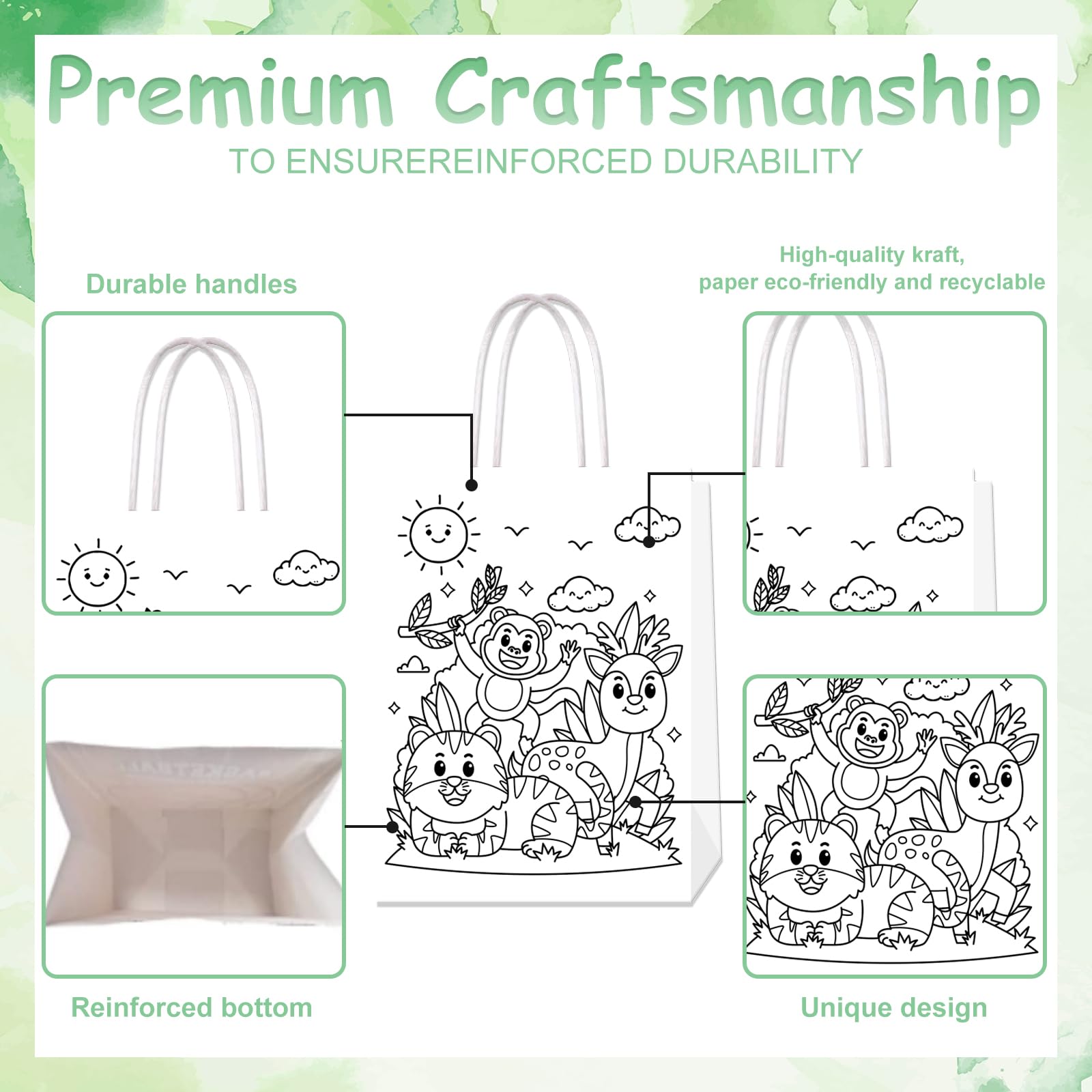 Art Bag For Kids Lyosehy 24-Pack Jungle Animal Coloring Paper Bags - DIY Safari Craft Activity For Kids Party Favors & Gift Wrapping Color Your Own Animal Bags