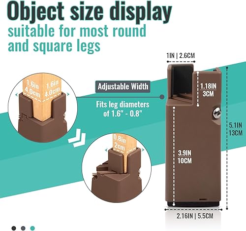 Miniatura 2 de Paquete de 4 elevadores de cama con abrazadera de tornillo, elevadores de muebles ajustables y resistentes para patas de 0.8 a 1.6 pulgadas,