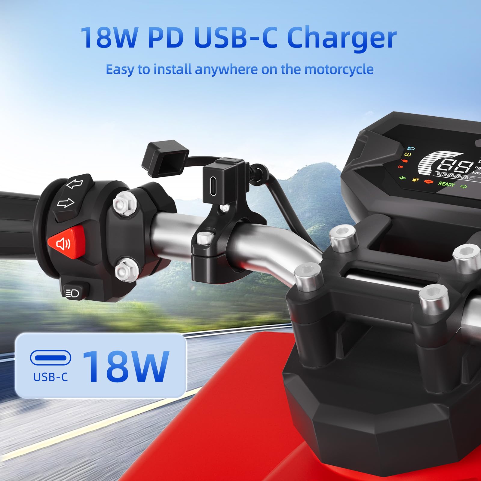 Cliff Top Gniazdo USB 12 V, motocyklowe, USB, 18 W, PD, USB-C, szybkie ładowanie, SAE na USB-C, adapter 12 V na USB, akcesoria motocyklowe, port ładowarki akumulatora motocyklowego, z uchwytem na