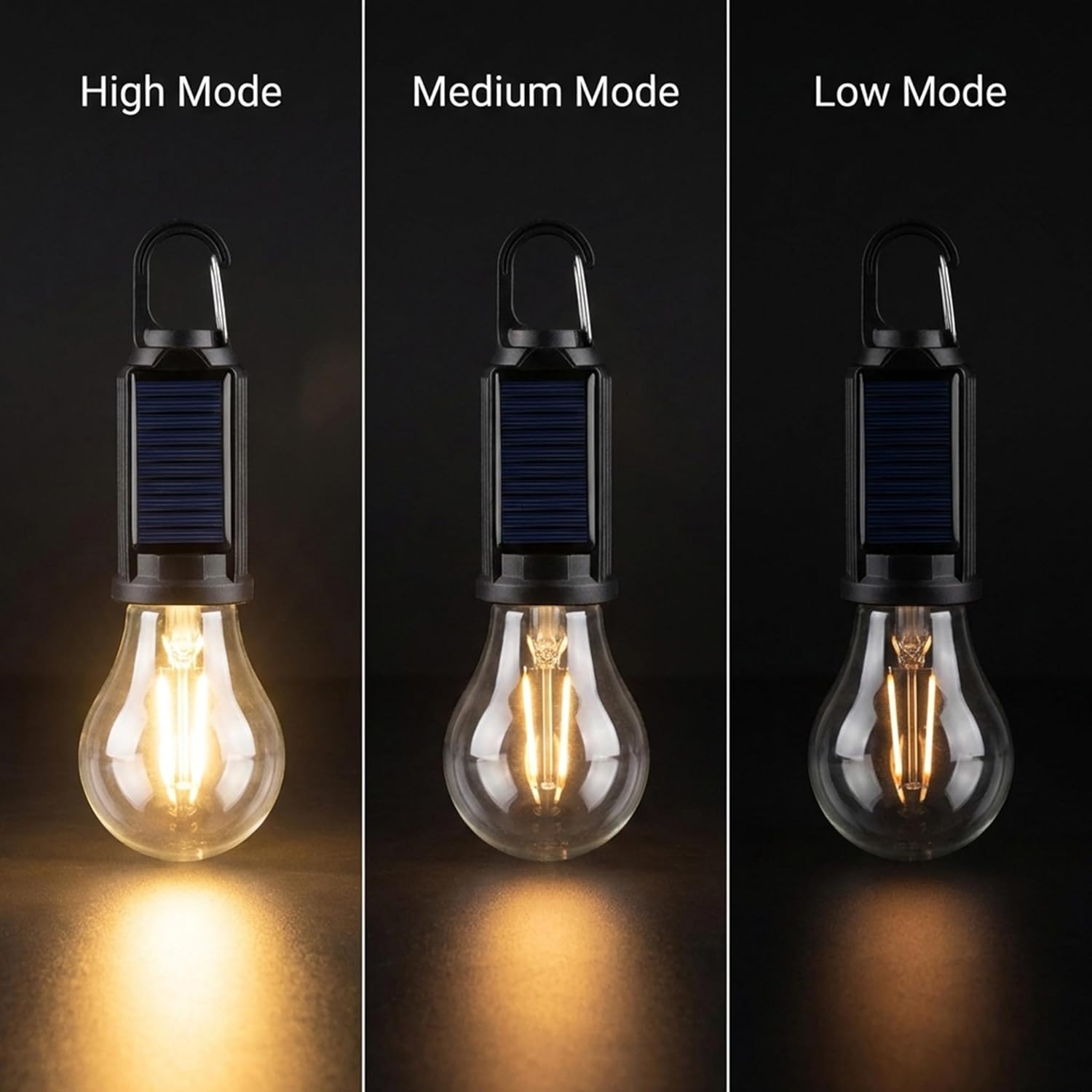 5-Pack Solar Camping Light, Rechargeable LED Lantern Bulbs with Clip Hook, Warm White Filament Tent Lights, 3 Modes & Auto-Sensor, Waterproof Emergency Lamp for Hiking, Hurricane, Power Outage Prep