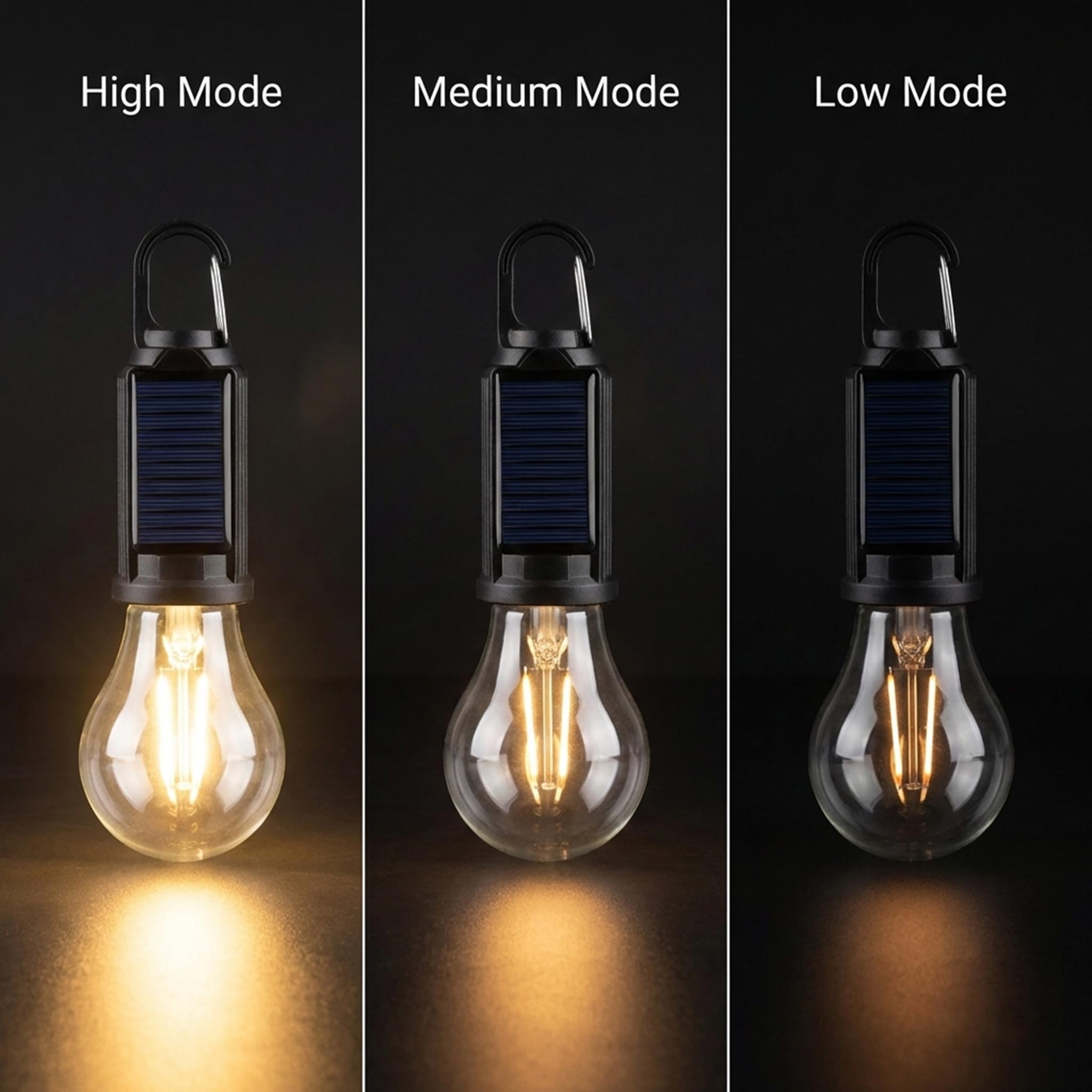 Lot de 4 lampes solaires LED de camping, lanternes de tente d'extérieur rechargeables avec crochet à clip, lumière d'urgence pour camping, randonnée, maison, pannes de courant, pêche et cadeaux