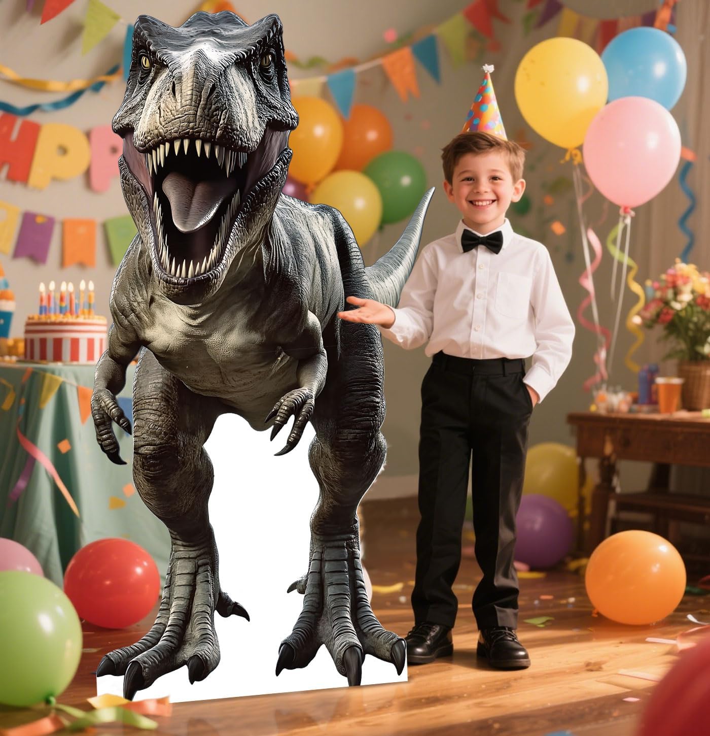 5.2 ft Dinosaur Cardboard Cutout Large T-Rex Cutout Stand-up Tyrannosaurus Photo Backdrop for Dinosaur Birthday Jungle Safari Party Supplies