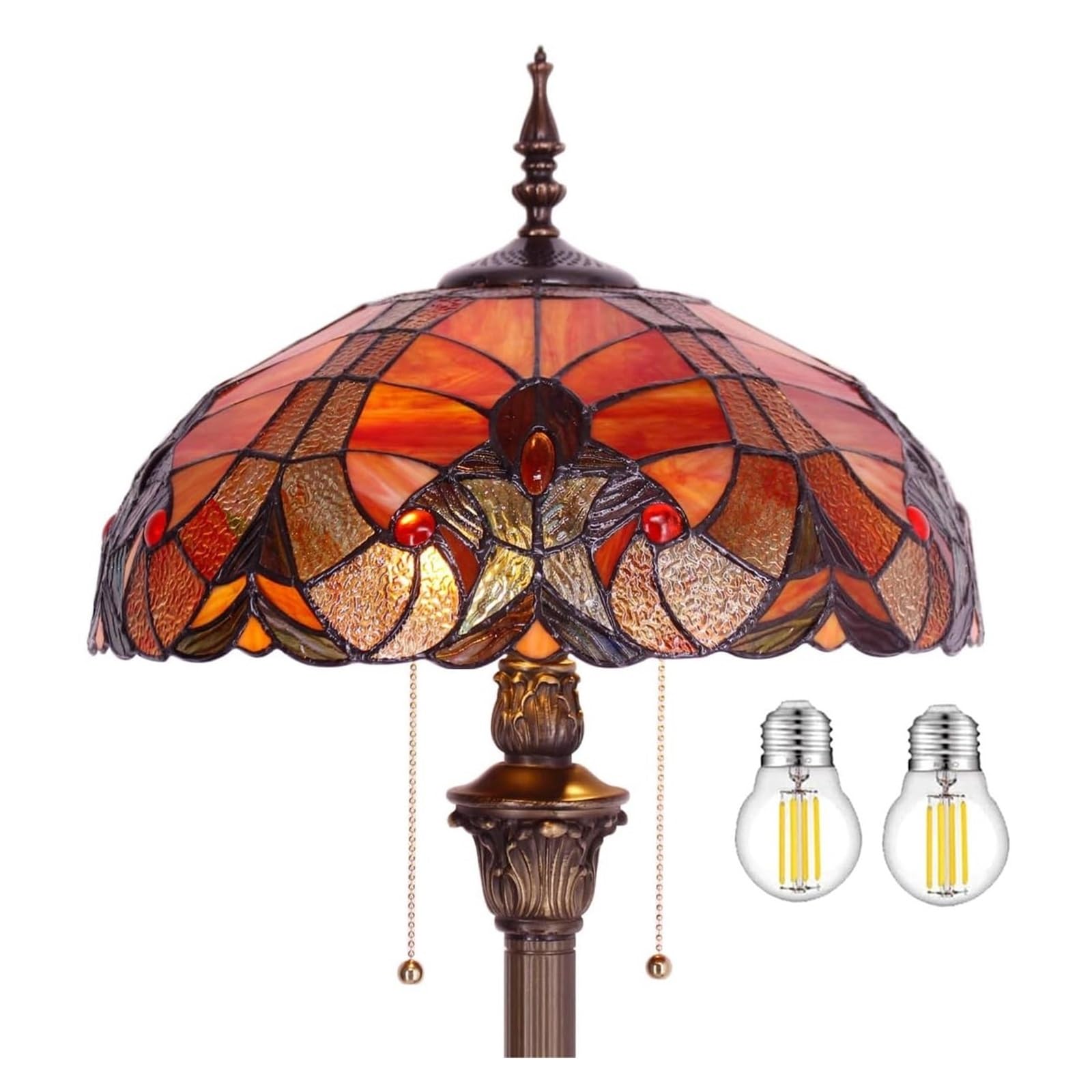 IUokLU Tiffany Floor Lamp Red Brown Liaison Stained Glass Standing Reading Light 16X16X64 Inches Antique Pole Corner Lamp