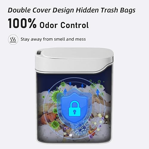 Miniatura 5 de MOPALL Bote de basura recargable para baño, con sensor de movimiento, automático, sin contacto, blanco de 3.5 galones con tapa, cesta de basura
