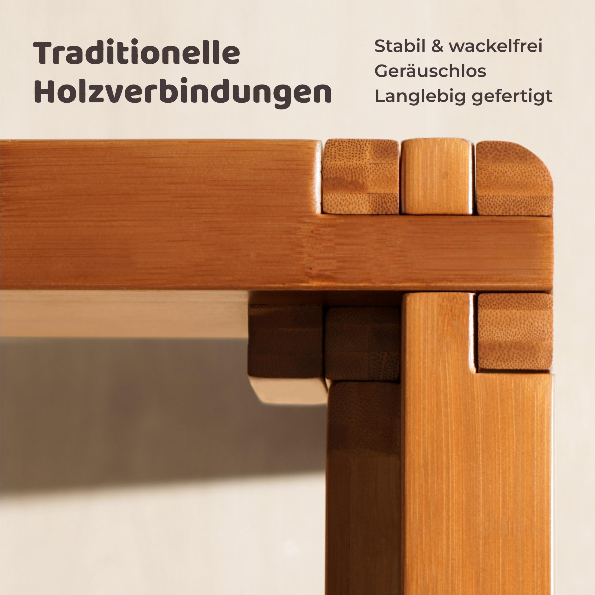 RECCI Bettgestell 140x200 aus massivem Bambus, Massivholzbett mit Steckverbindung, Modernes minimalistisches Bett, Geräuschlos, Werkzeuglose Montage, Bambus Natur