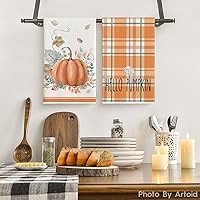 Vista 2 de Artoid Mode Juego de 2 toallas de cocina de otoño con diseño de calabaza, 18 x 26 pulgadas, diseño de rayas en acuarela y hojas