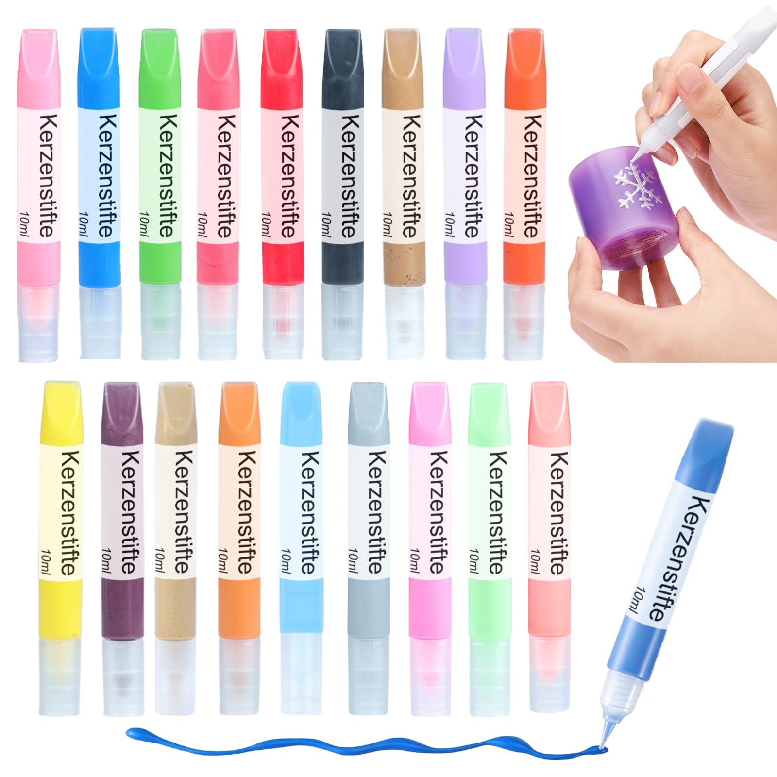 Ovaletta Pack of 18 Candle Pens, Candle Painting Set, Wax Sticks for Candles, Candle Pen for Candles, Candle Colour, Decorating and Personalising Candles, Ceramic Painting Set, 10 ml Each