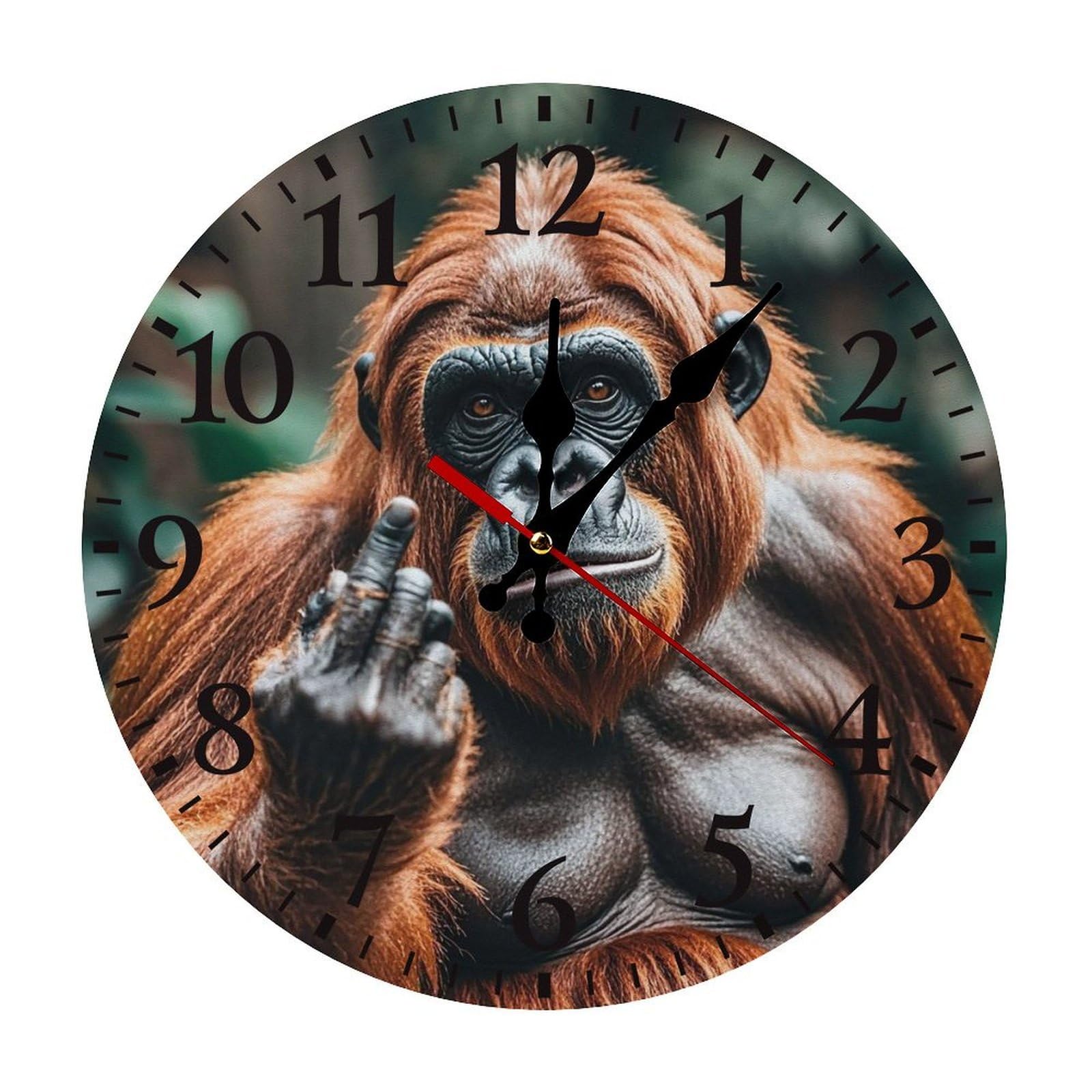 QMNLKH Gorillas Wall Clock for Home, Battery Operated Clock for Hotel, Round Wall Clock with Arabic Numerals Black, Easy to Read, Non-Ticking Clocks for Living Room 25 * 25cm