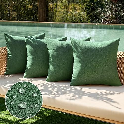 MIULEE Paquete de 4 fundas de almohada decorativas para exteriores, impermeables, de lino, para patio, jardín, tienda de campaña, balcón, sofá, 18 x