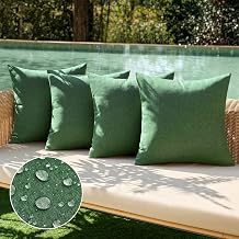MIULEE Pack of 4 Decorative Outdoor Throw Pillow Covers Linen Waterproof Pillow Covers Summer Farmhouse Cushion Cases for Patio Garden Tent Balcony Couch Sofa 18x18 Inch Dark Green