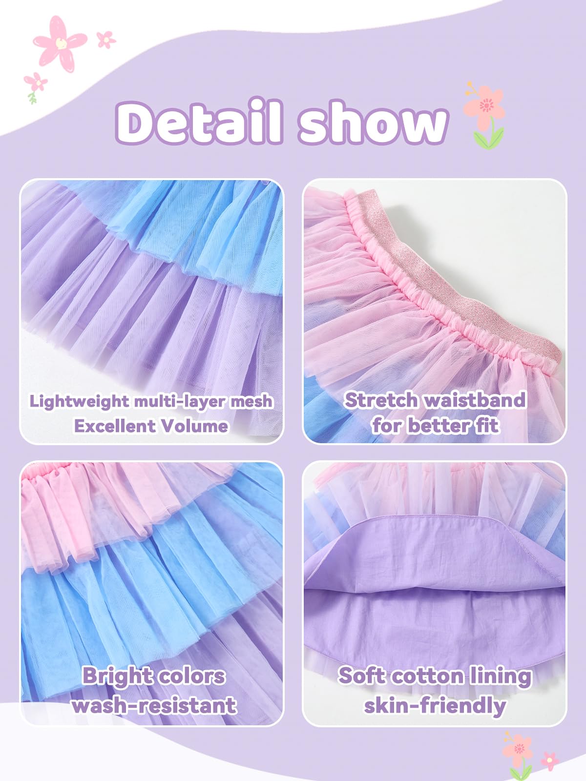 Miipat Gonna per Bambina 3 Strati Tulle Ragazze Tutu Gonne Principessa con Fodera tutù per Bambini Festa Danza Compleanno