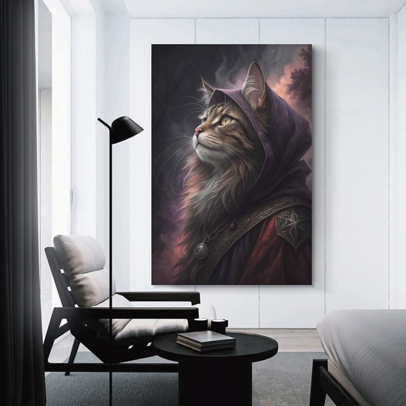 Junmoney Mystical Cat Wizard Canvas Wall Decor 24x36inch(60x90cm), for Workspace Walls, Study Corners Or Bedrooms, Decorative Artwork for Productive Spaces