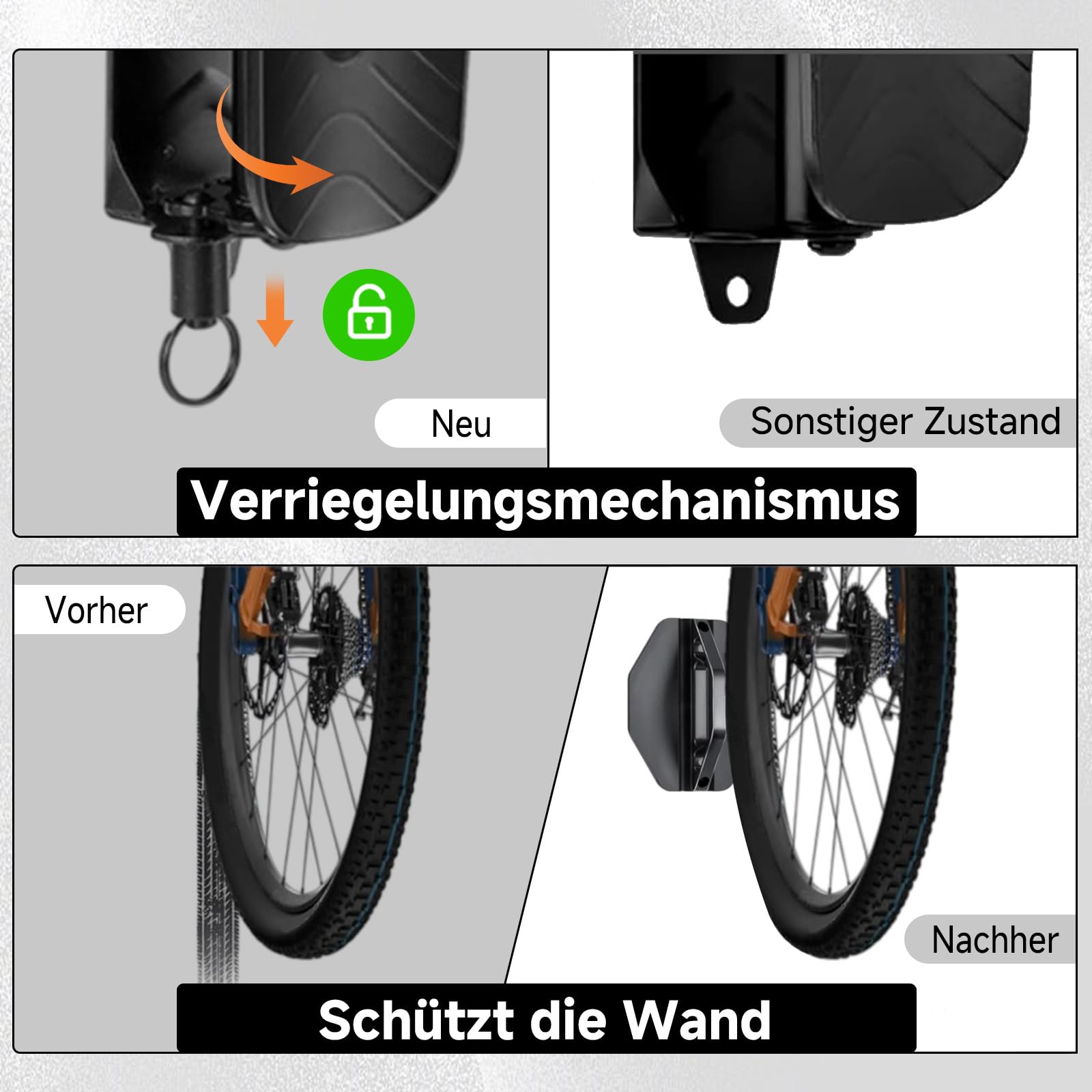 4 Stück Schwenkbare Fahrrad Wandhalterung, Fahrradhalterung Wand mit Hinterrad Halterung, Fahrradständer Belastbar bis 30 kg, Platzsparender Fahrrad Aufhängung für Alle Fahrradtypen