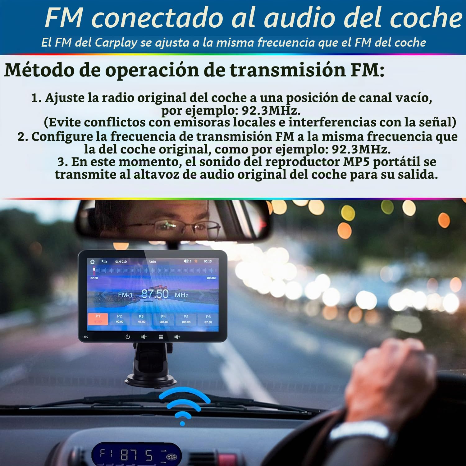 Equipo de Sonido portátil para Coche de 7 Pulgadas, versión Mejorada de 2024, Compatible con CarPlay y Android Auto inalámbricos, AirPlay, Sonido estéreo, Control por Voz, conexión WiFi, Bluetooth