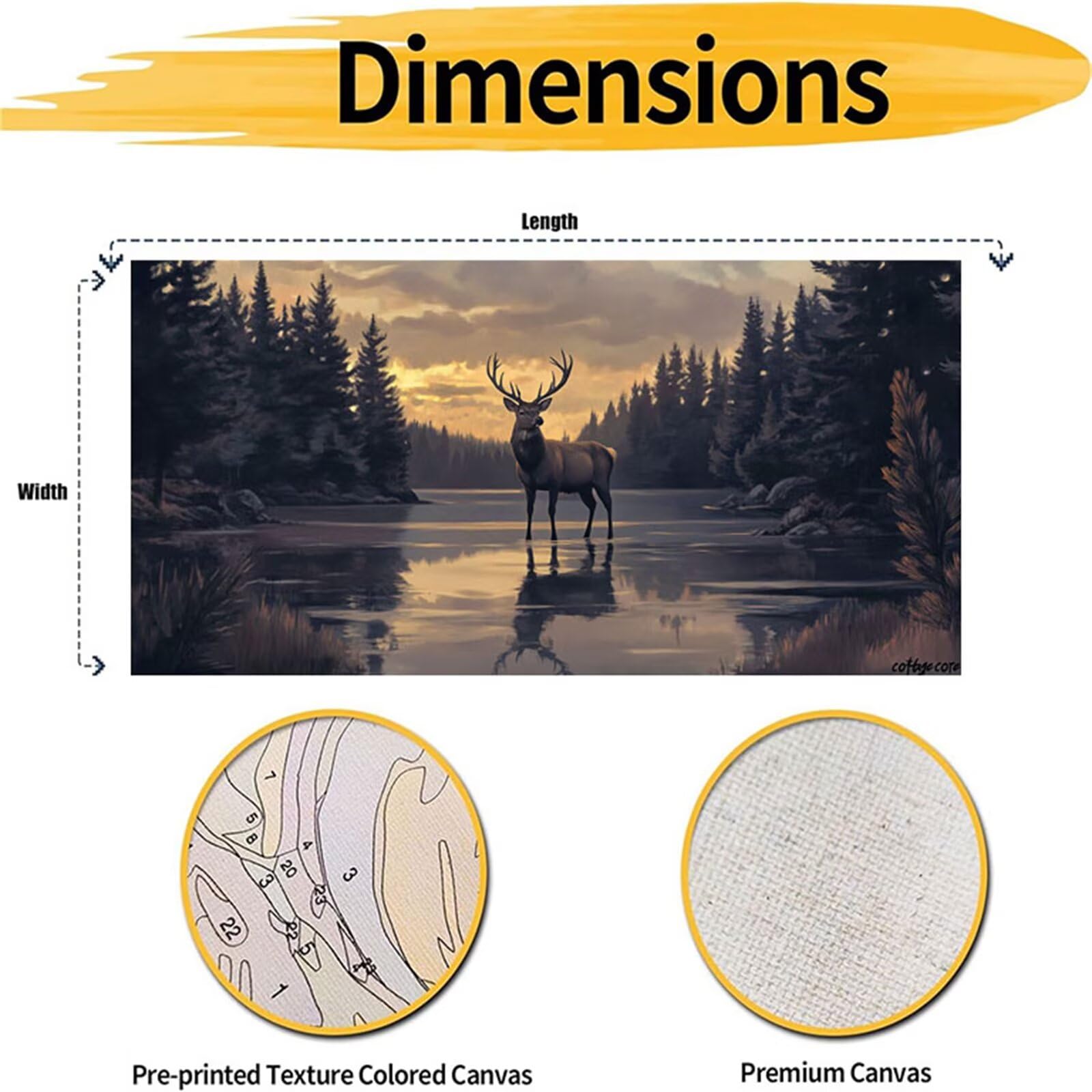 Krajobraz Malowanie po numerach jelenia malowanie według numerów dorosłych z ramą 50 x 150 cm, malowanie olejne DIY według numerów Kit, farby akrylowe pędzle do dekoracji domu dziewczyny początkujące